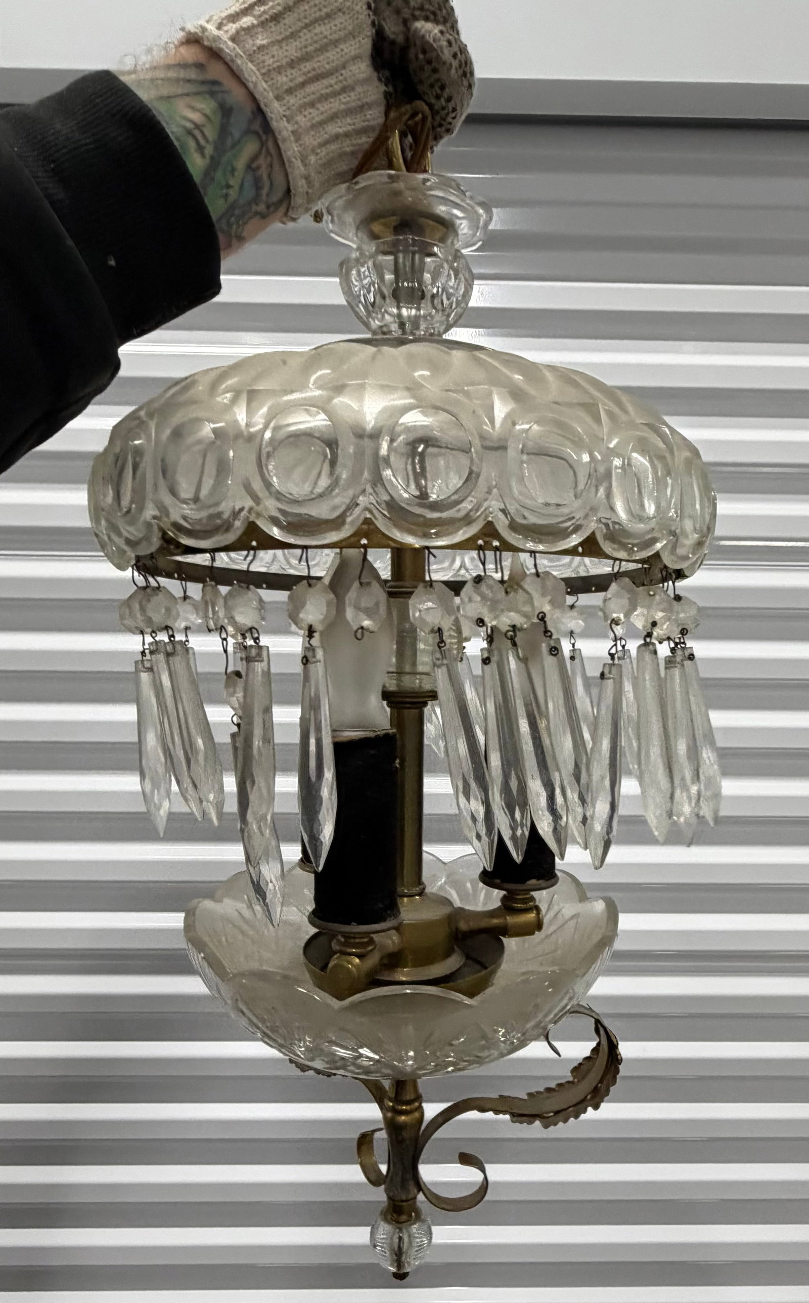 Vintage Crystal and Brass Two-Tier Chandelier - 4