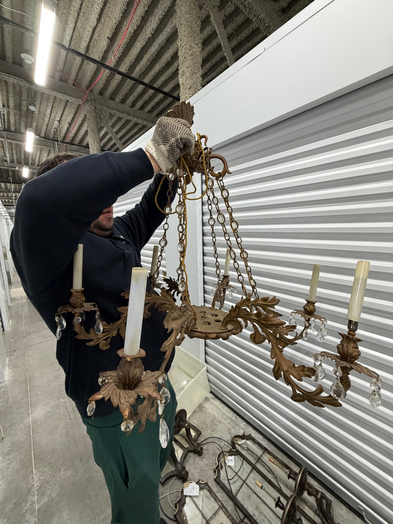 Gilt Metal and Crystal Chandelier - 2