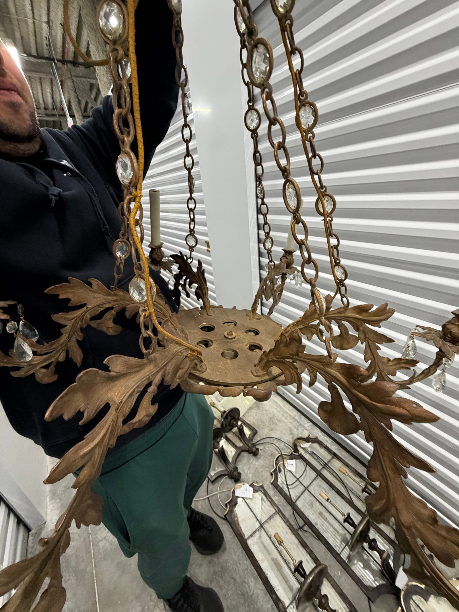 Gilt Metal and Crystal Chandelier - 4