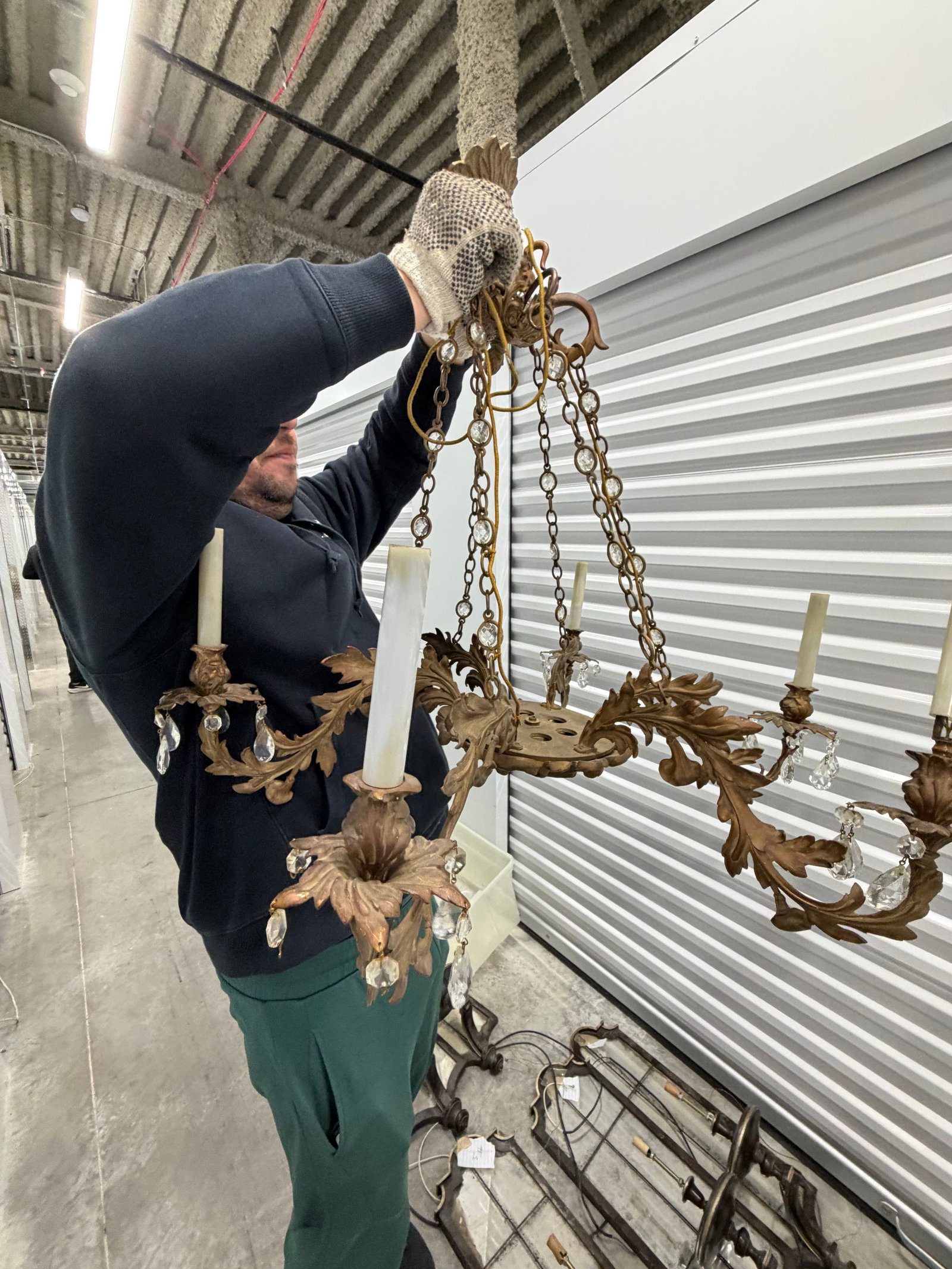 Gilt Metal and Crystal Chandelier - 5