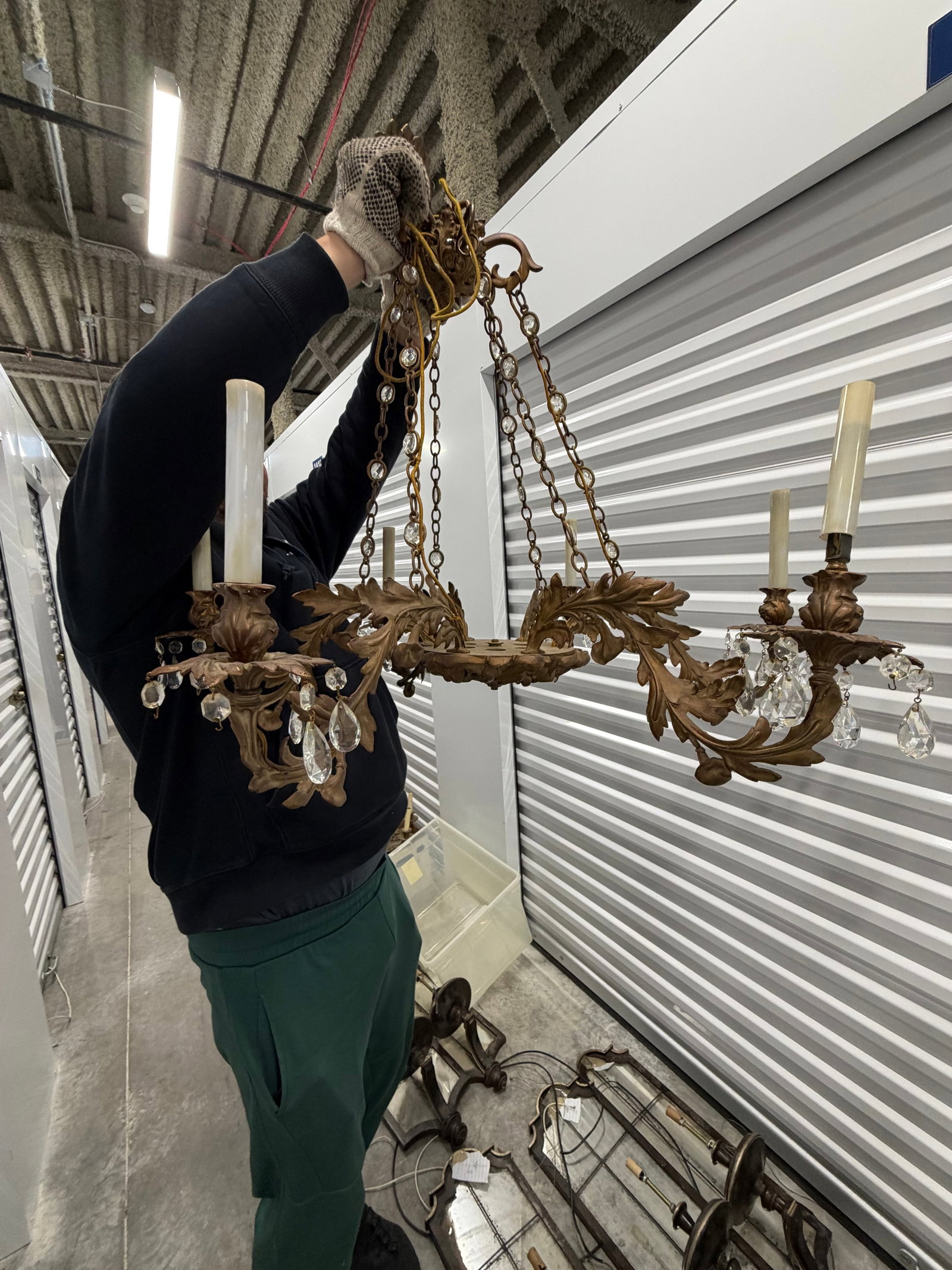 Gilt Metal and Crystal Chandelier - 6
