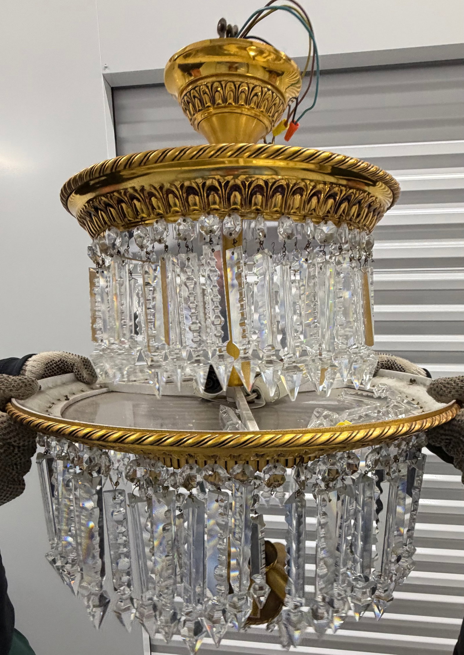 Gilded Brass and Crystal Two-Tier Chandelier - 2