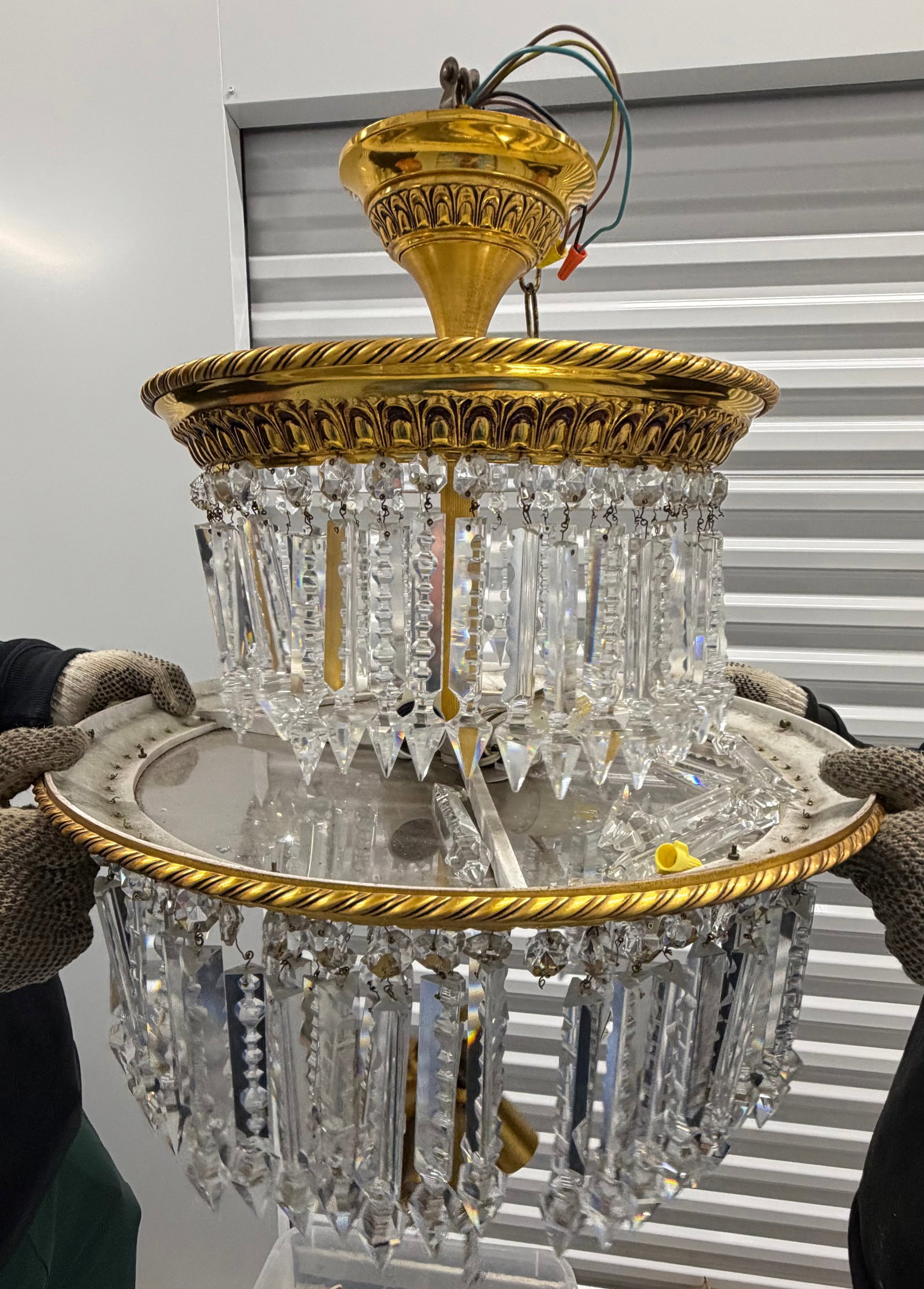 Gilded Brass and Crystal Two-Tier Chandelier - 3