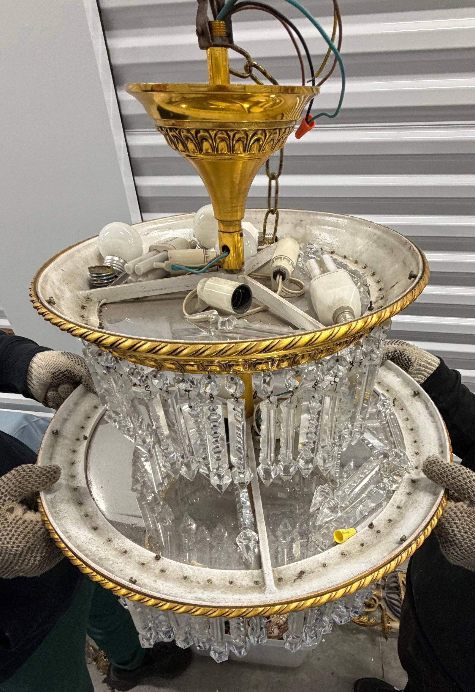 Gilded Brass and Crystal Two-Tier Chandelier - 4