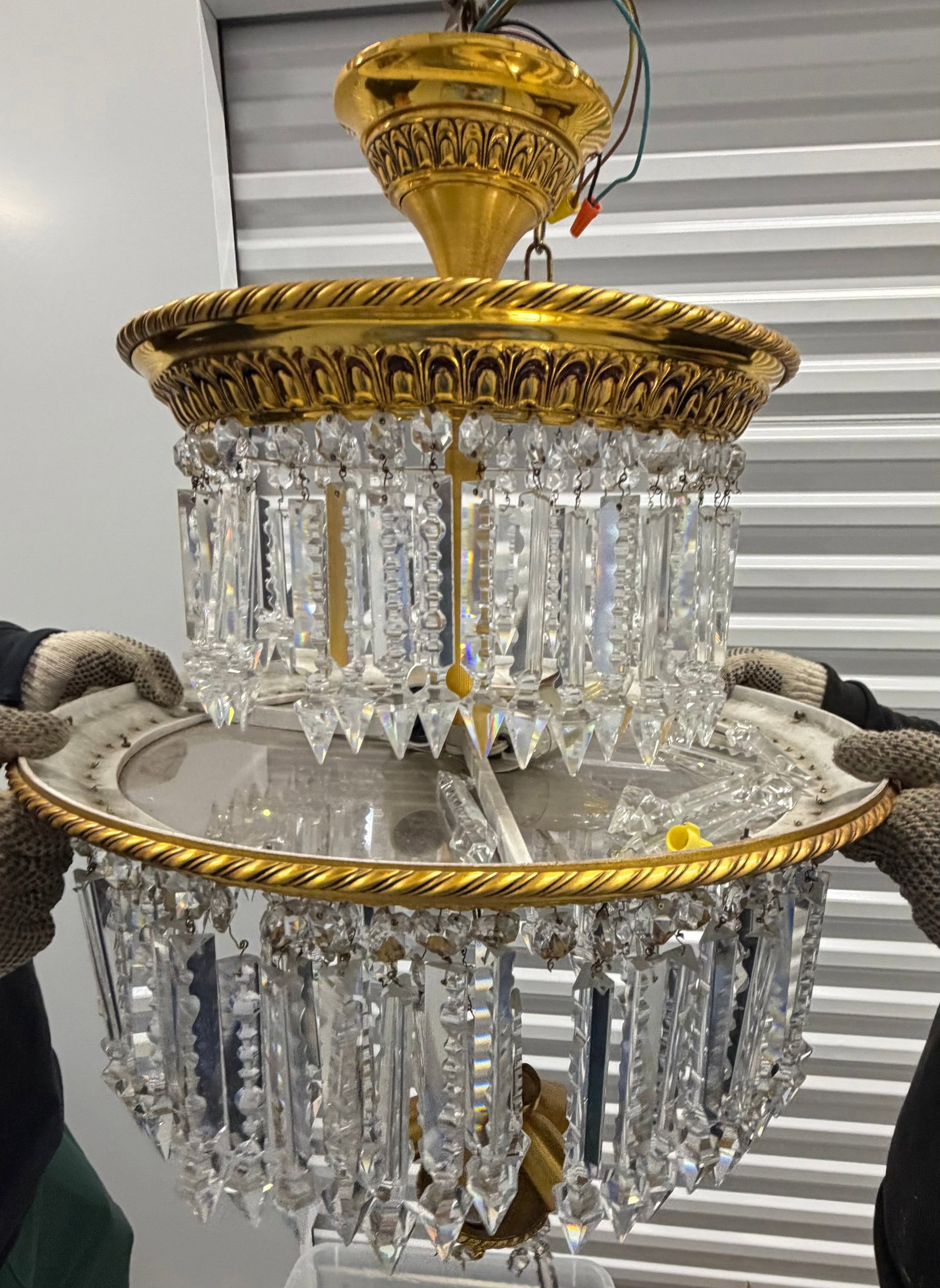 Gilded Brass and Crystal Two-Tier Chandelier - 5