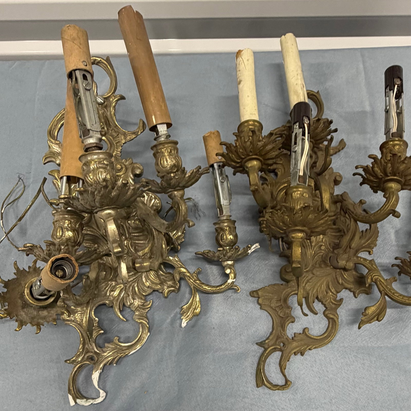 Pair of Ornate Gilt Bronze Rococo Style Wall Sconces - 2