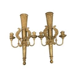 Pair of Neoclassical Giltwood Triple Arm Candle Sconces (1 of 3)