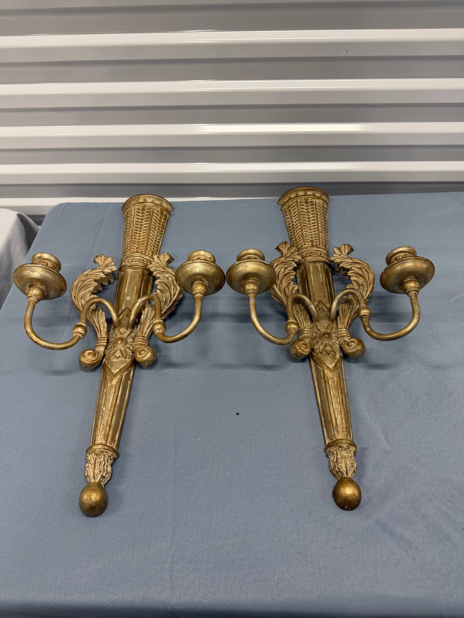 Pair of Neoclassical Giltwood Triple Arm Candle Sconces - 2