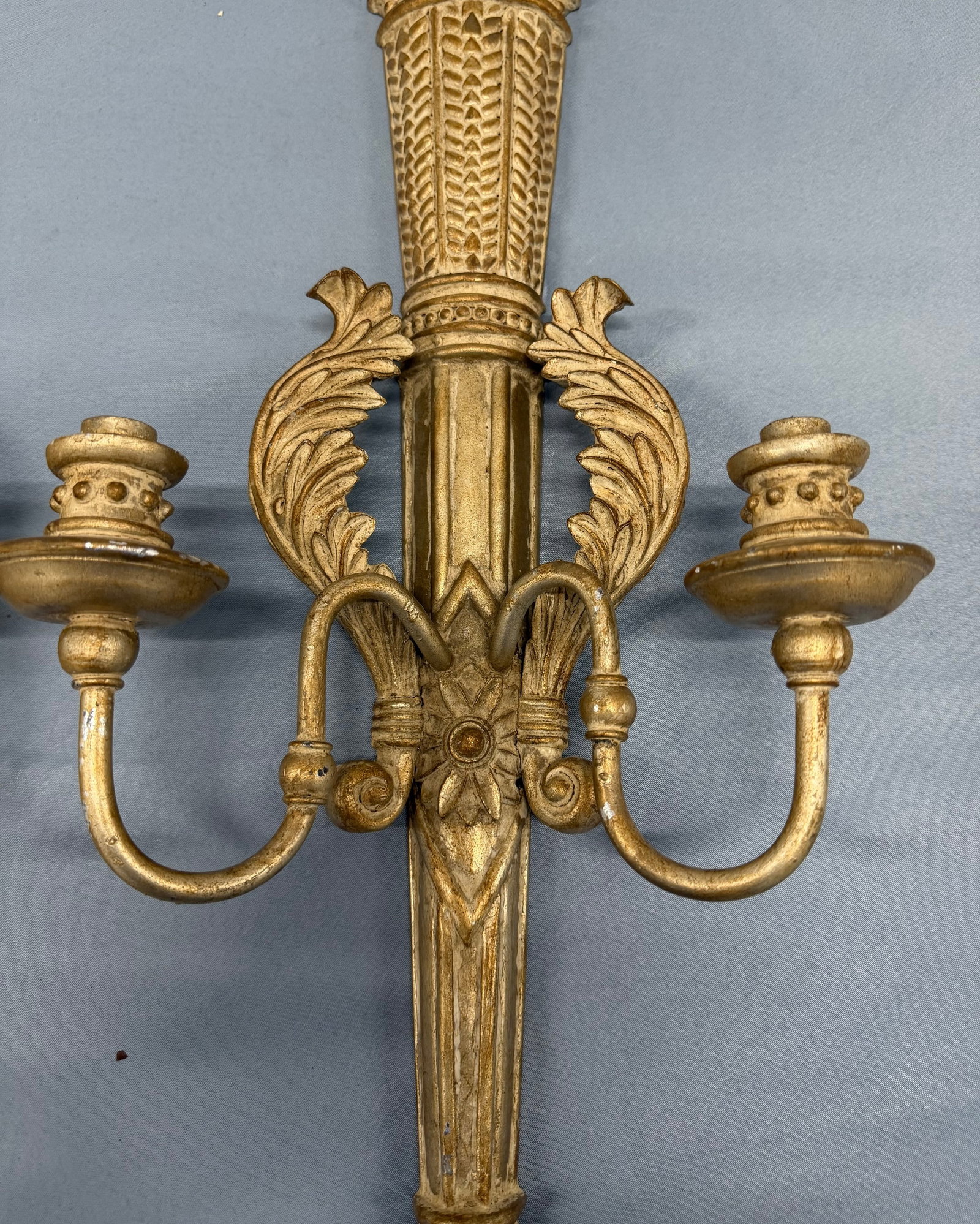 Pair of Neoclassical Giltwood Triple Arm Candle Sconces - 3