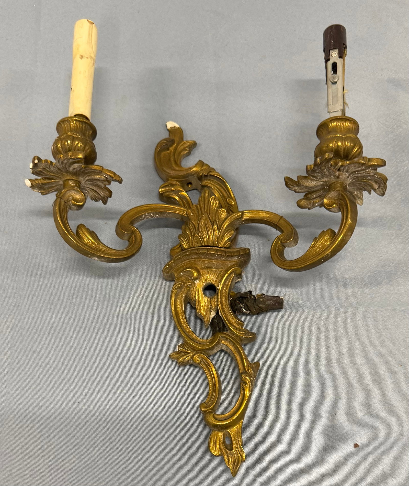 Pair of Louis XV Style Gilt Bronze Two-Light Sconces - 2