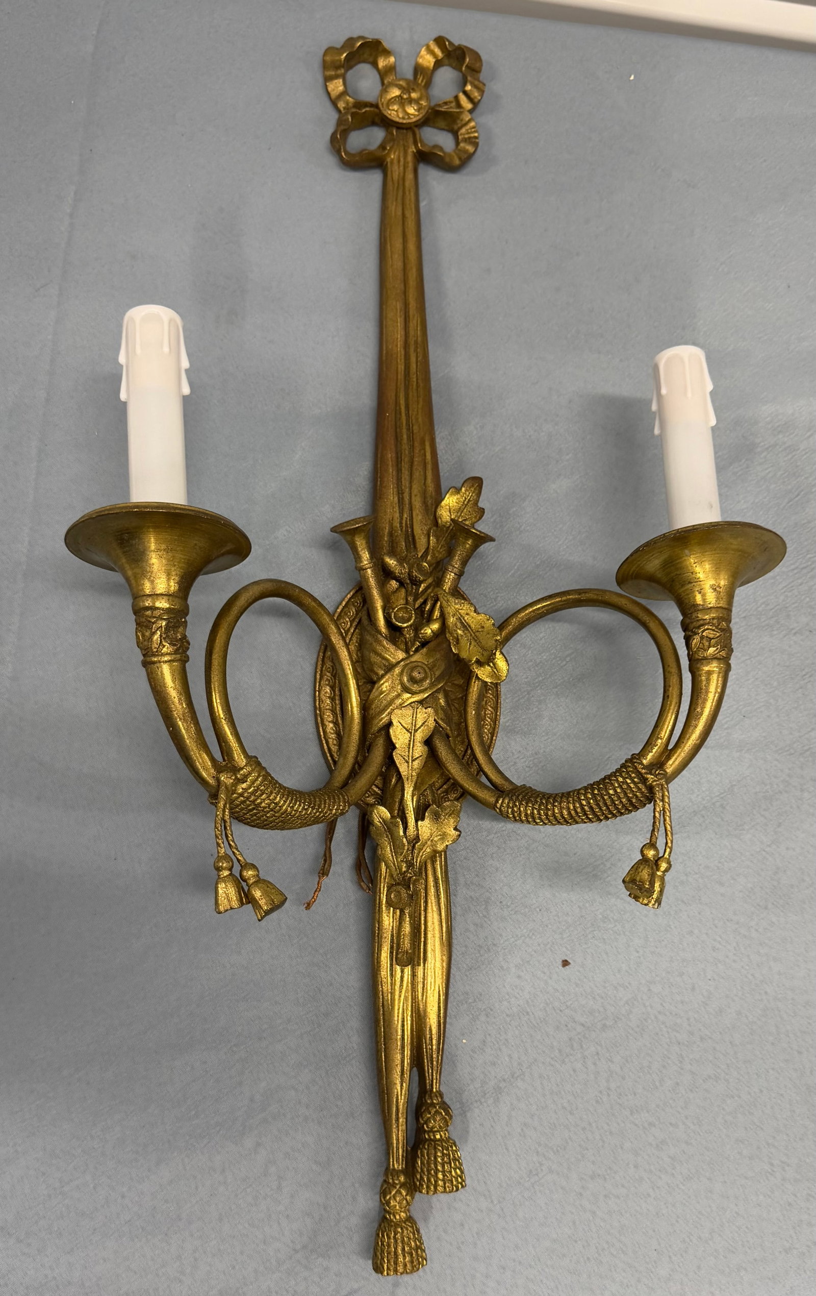 Pair of Louis XVI Style Gilt Bronze Two-Light Wall Sconces - 2