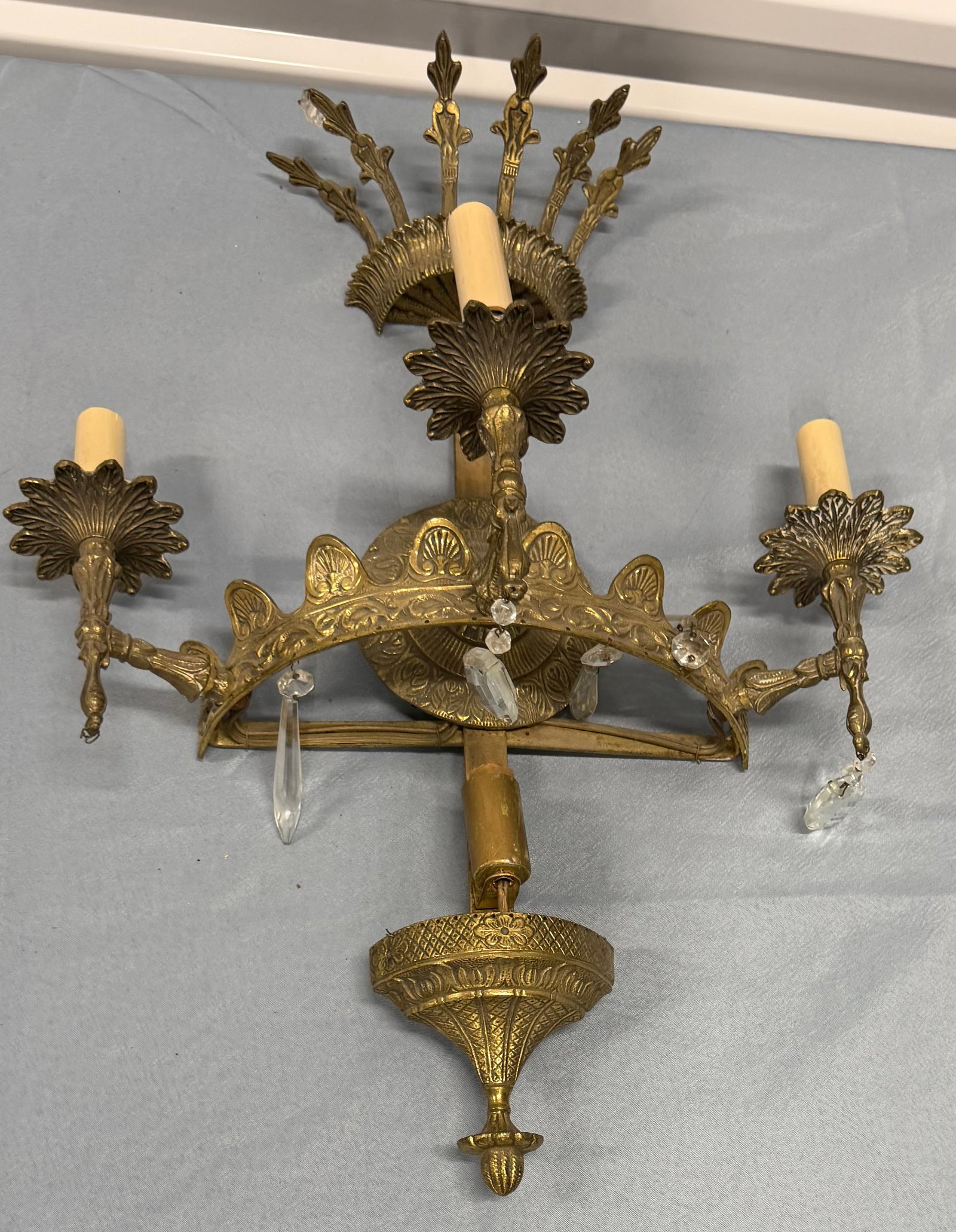Gilded Brass and Crystal Three-Light Sconce - 2