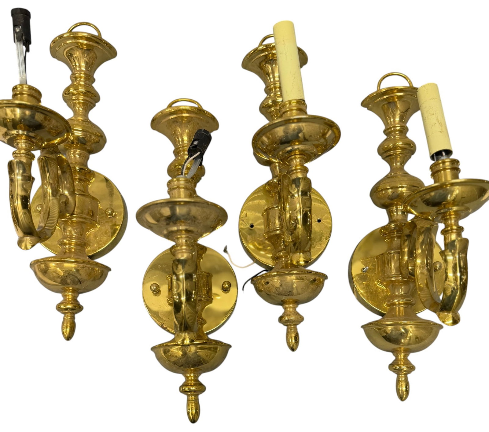 Set of Four Traditional Polished Brass Wall Sconces (1 of 1)