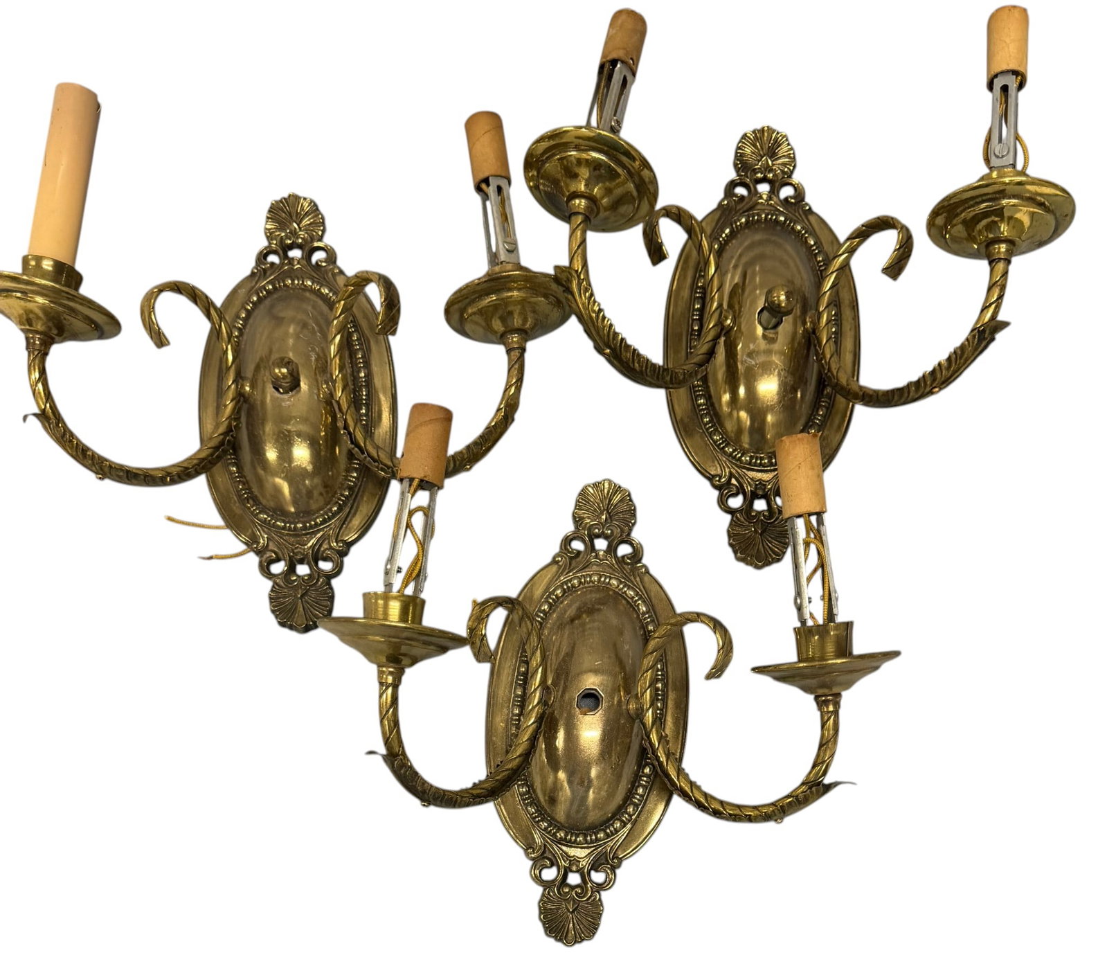 Set of Three Vintage Brass Two-Light Wall Sconces (1 of 1)