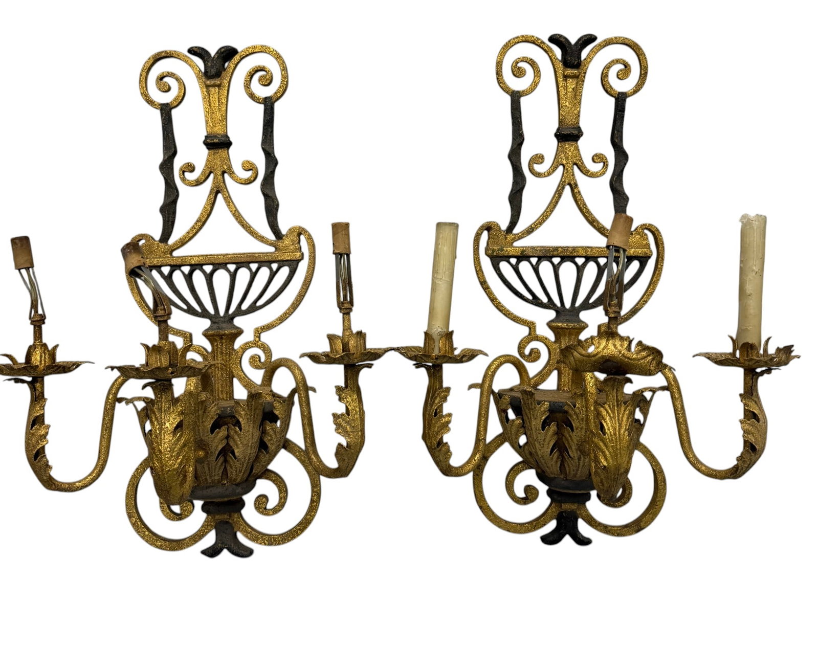 Pair of Gilt and Wrought Iron Wall Sconces (1 of 1)