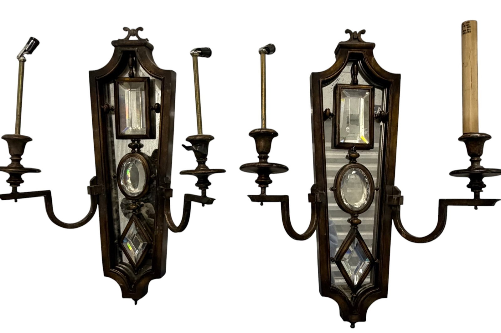 #2 Pair of Ornate Mirrored Sconces with Prismatic Inserts (1 of 2)