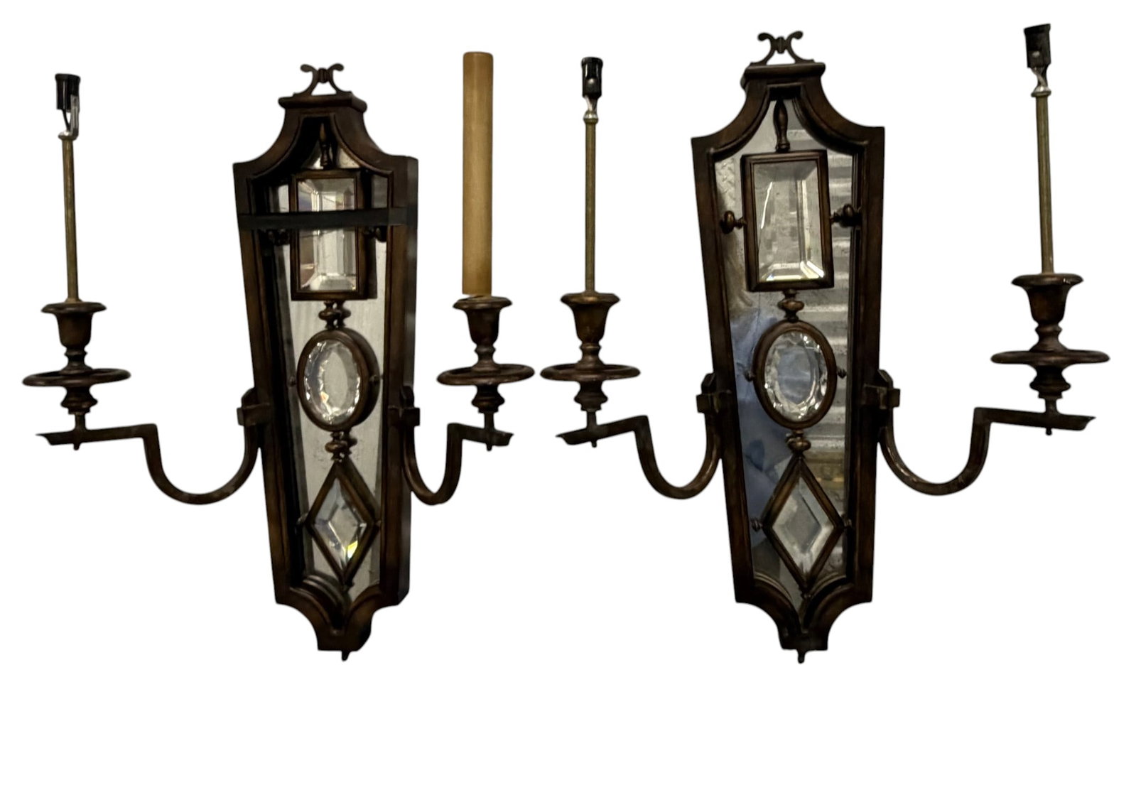 #3 Pair of Ornate Mirrored Sconces with Faux Candle Lights (1 of 1)
