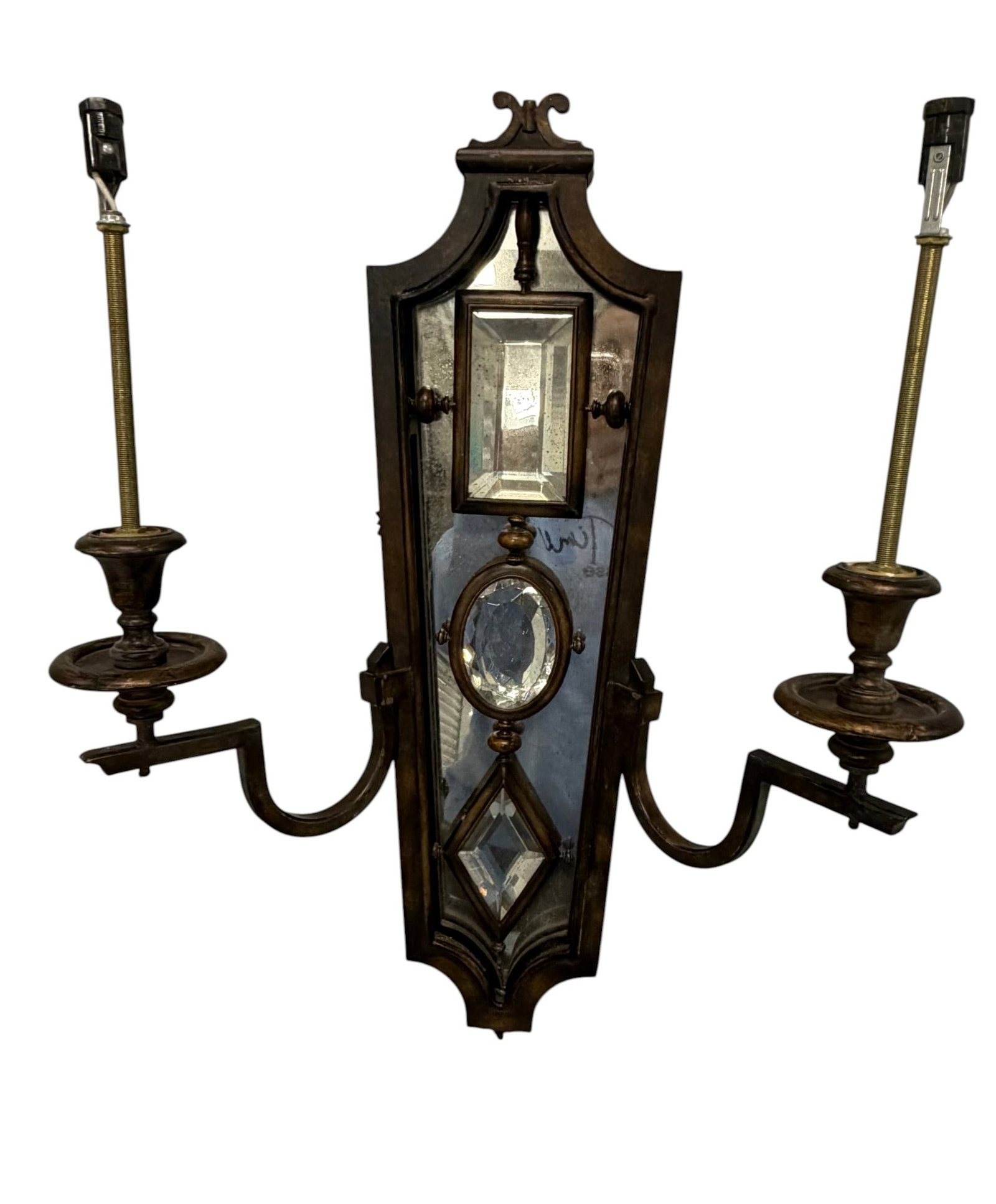 Pair of Ornate Mirrored Bronze Wall Sconces (1 of 3)