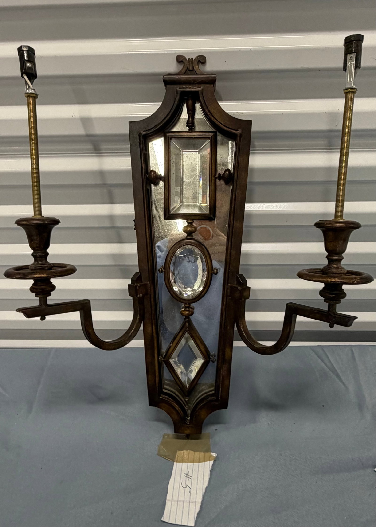 Pair of Ornate Mirrored Bronze Wall Sconces - 2
