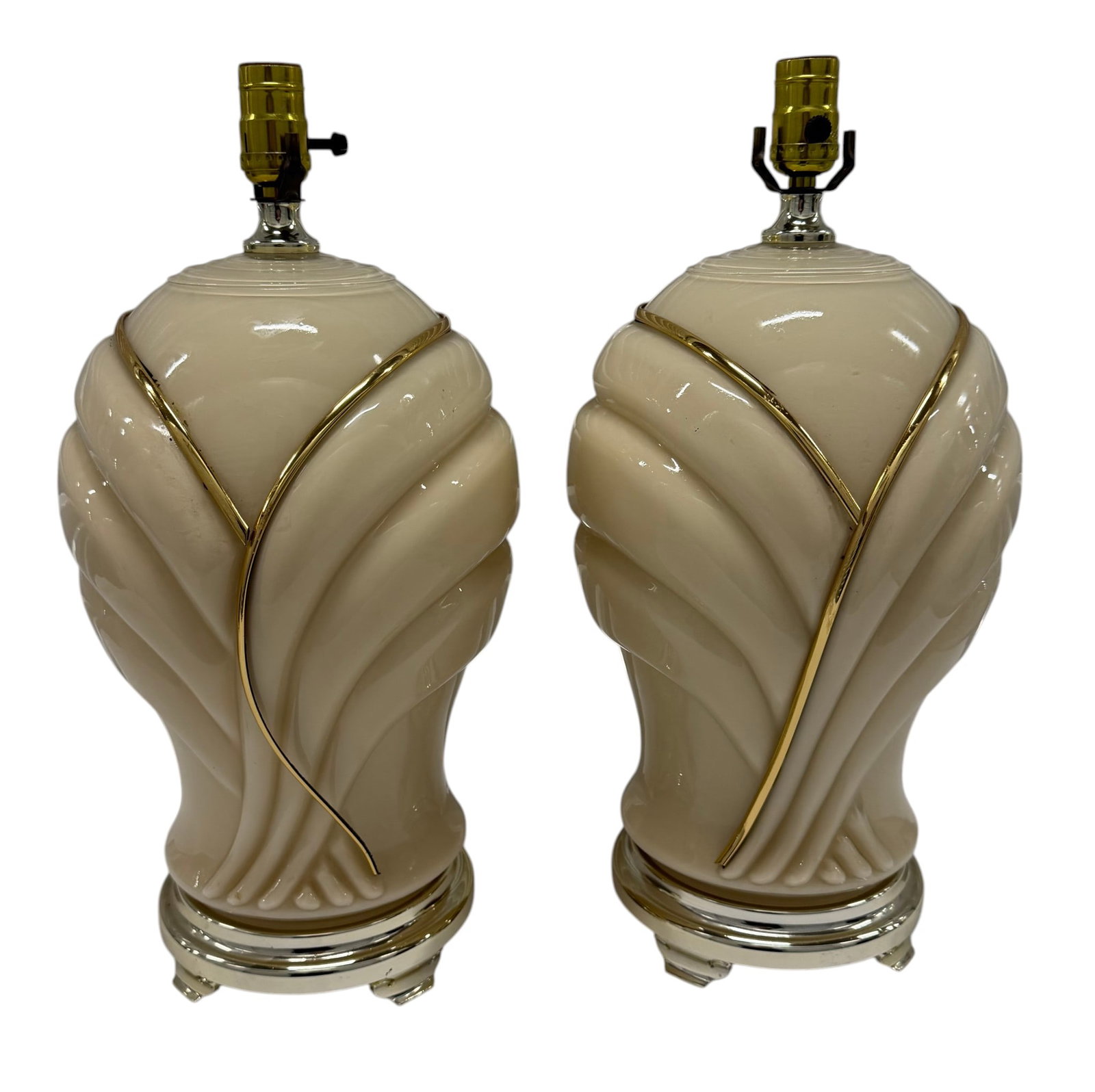 Pair of Vintage Art Deco Style Cream Ceramic Table Lamps (1 of 6)