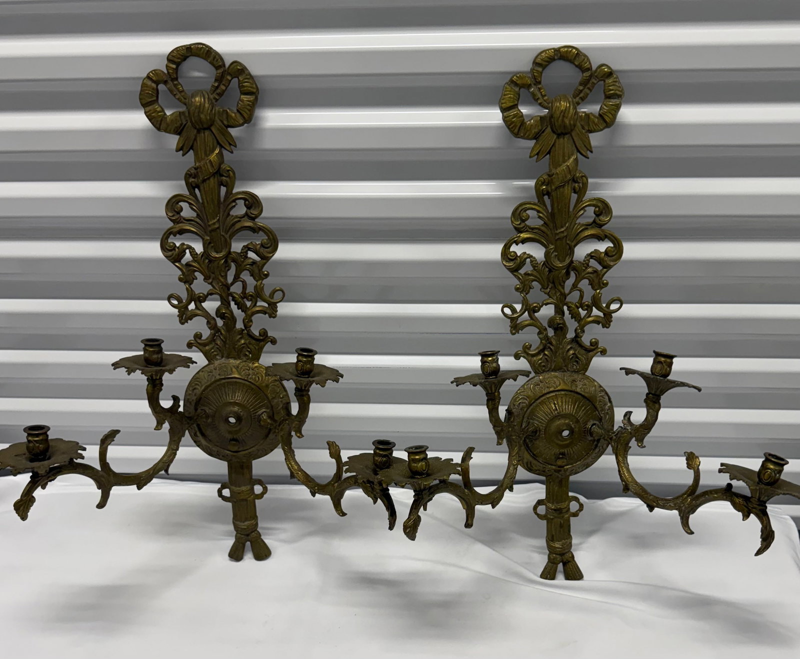 Pair of Ornate Gilt Bronze Rococo Style Sconces - 2