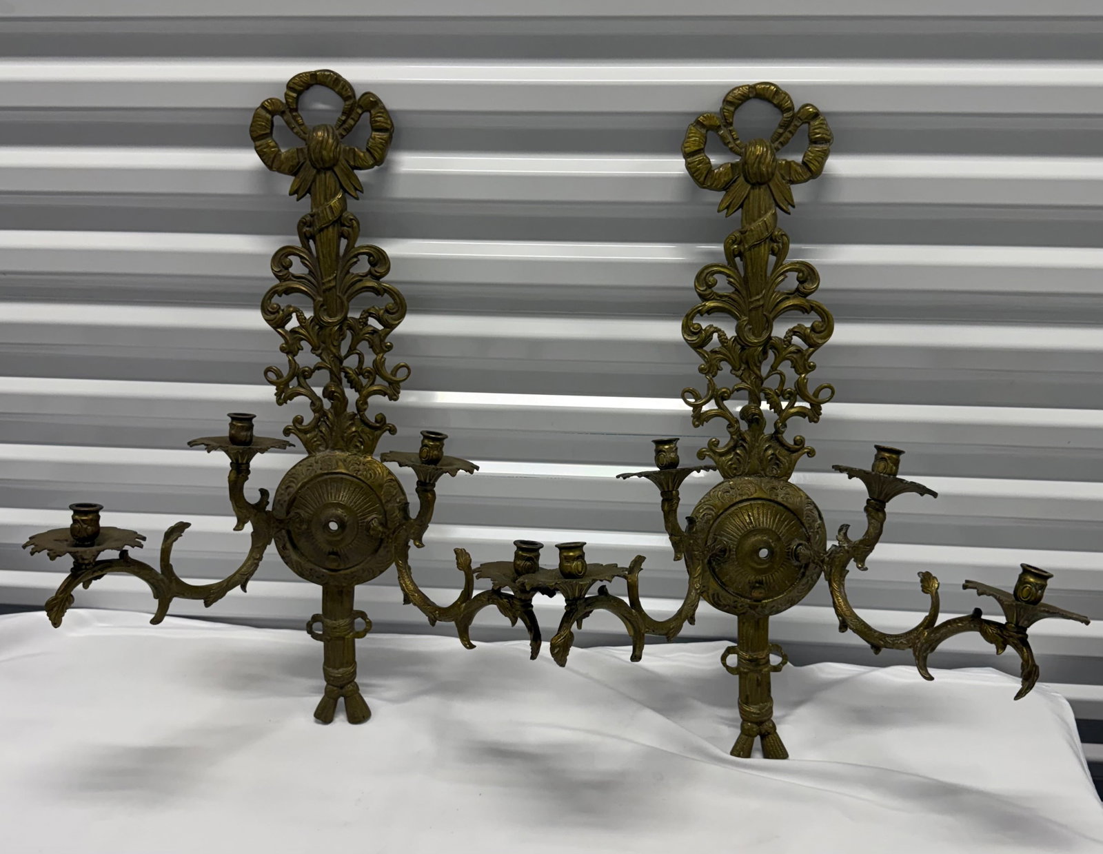 Pair of Ornate Gilt Bronze Rococo Style Sconces - 3