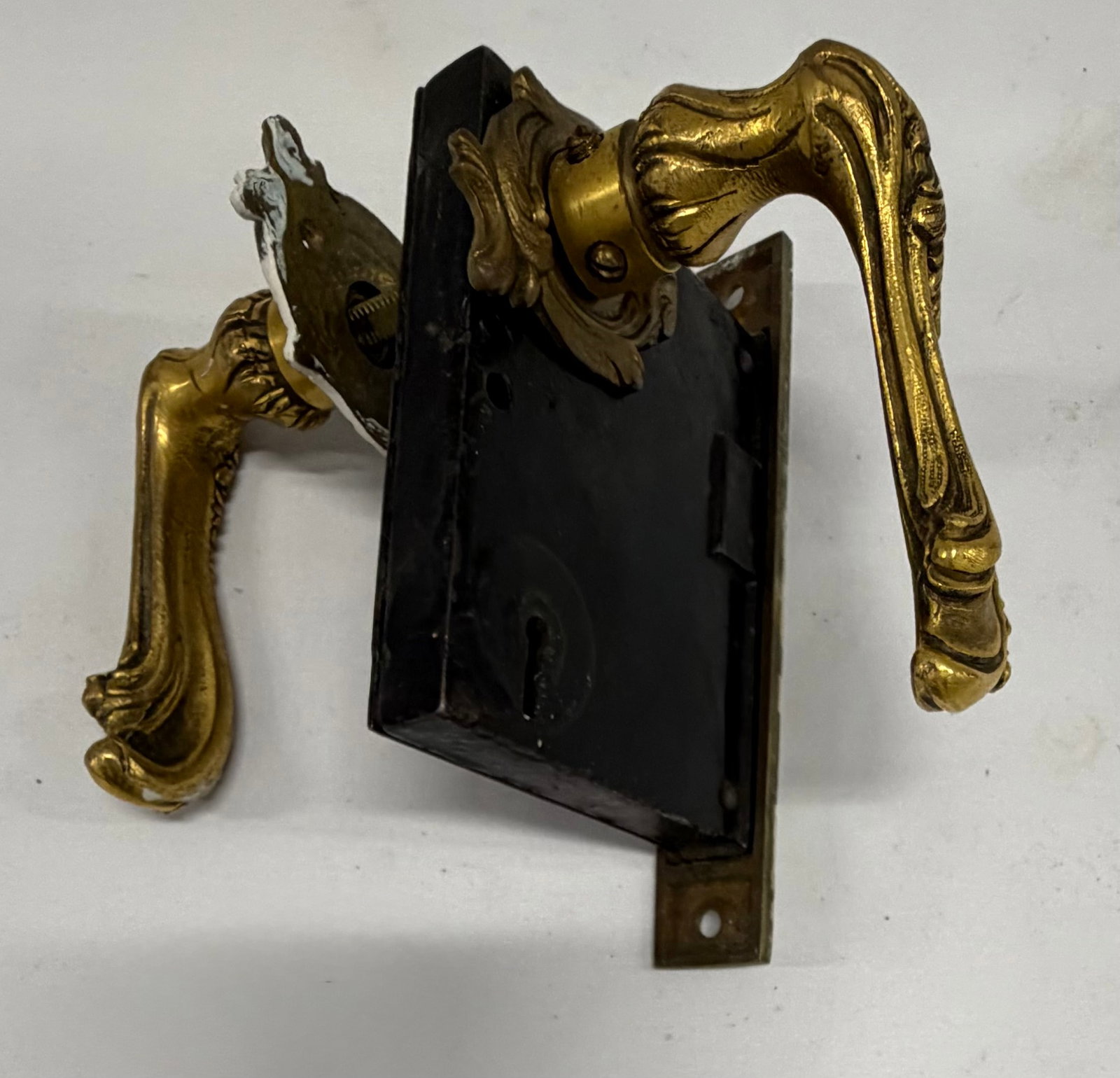 Ornate Brass Door Handle and Lock Set, Rococo Style - 4
