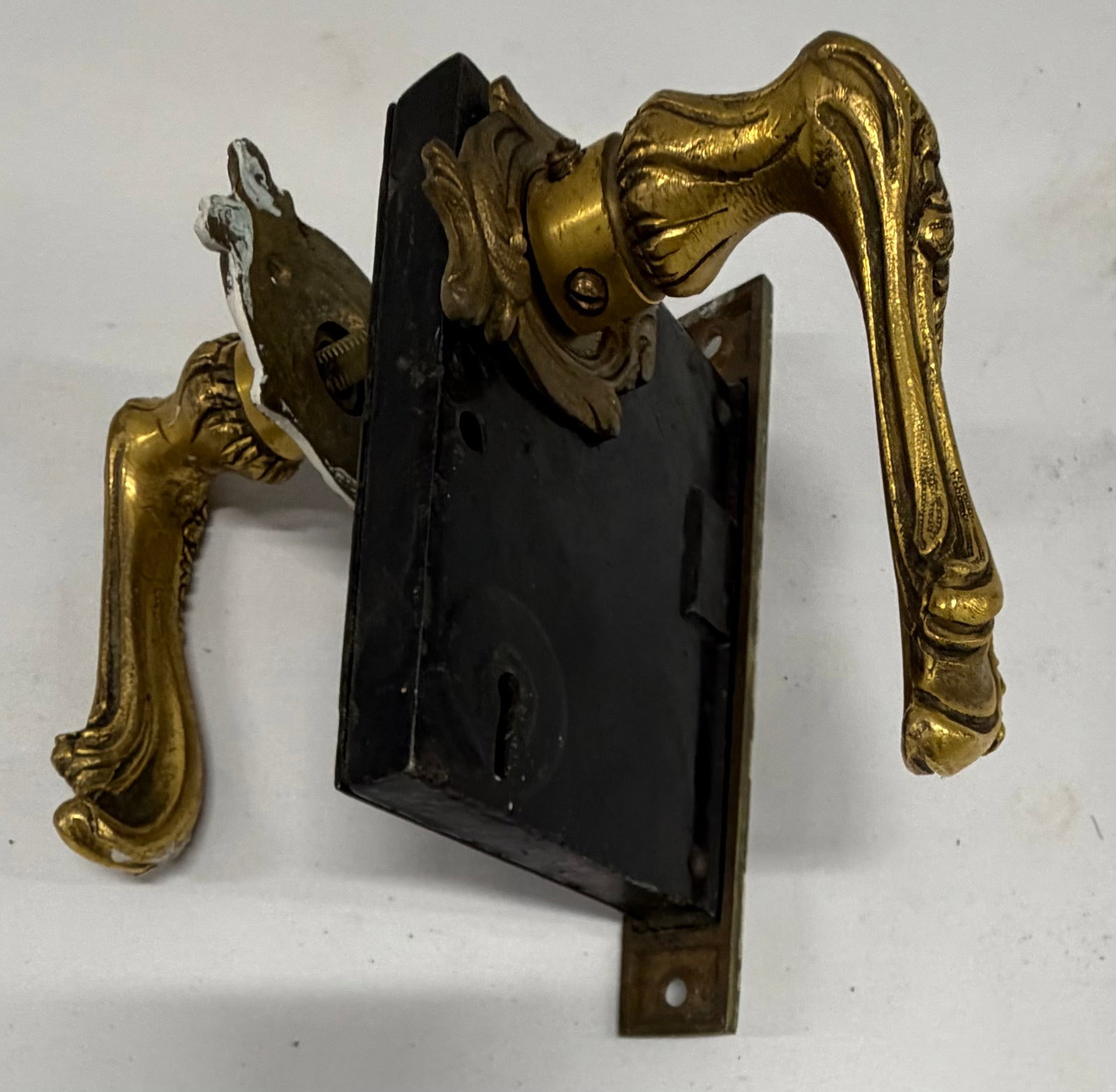 Ornate Brass Door Handle and Lock Set, Rococo Style - 5