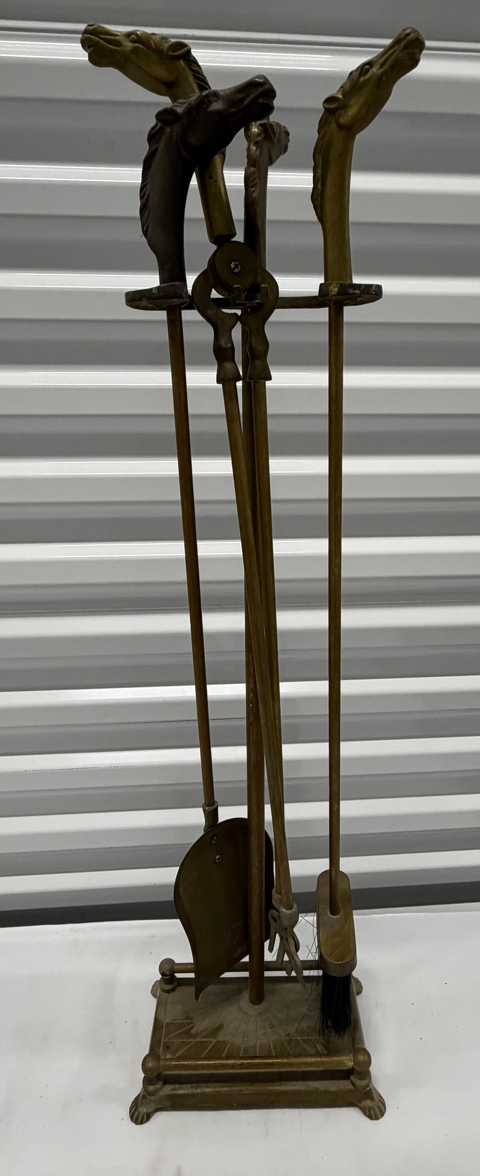Vintage Brass Fireplace Tool Set with Horse Head Handles - 3