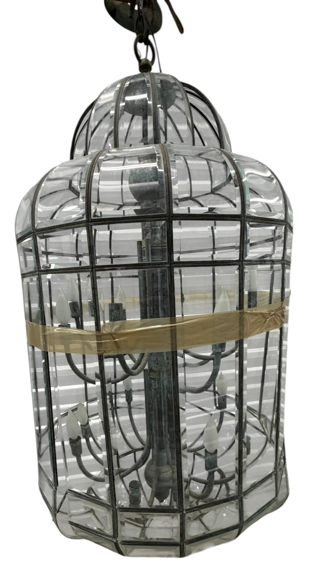 Large Glass and Metal Barrel-Form Chandelier (1 of 6)