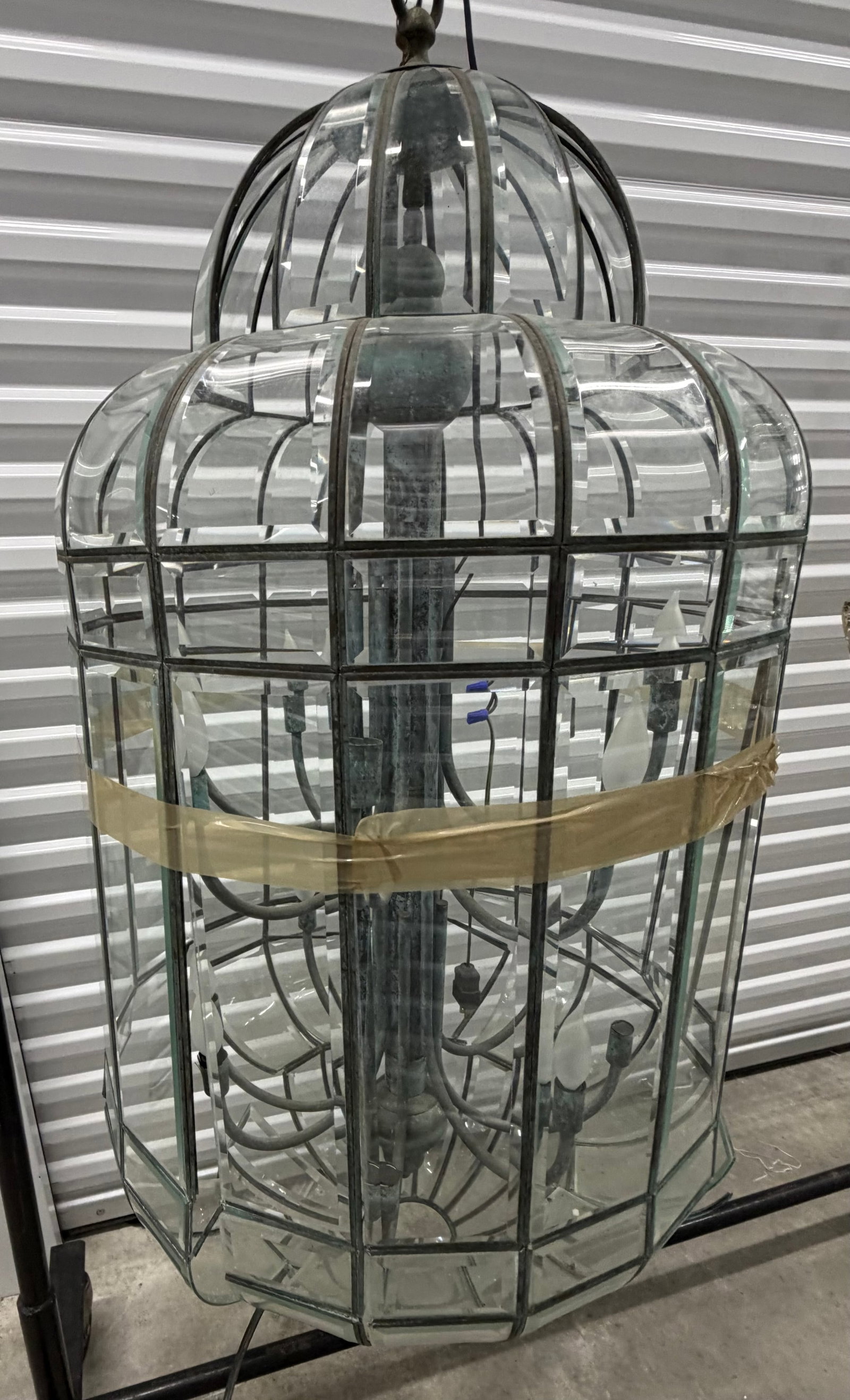 Large Glass and Metal Barrel-Form Chandelier - 2