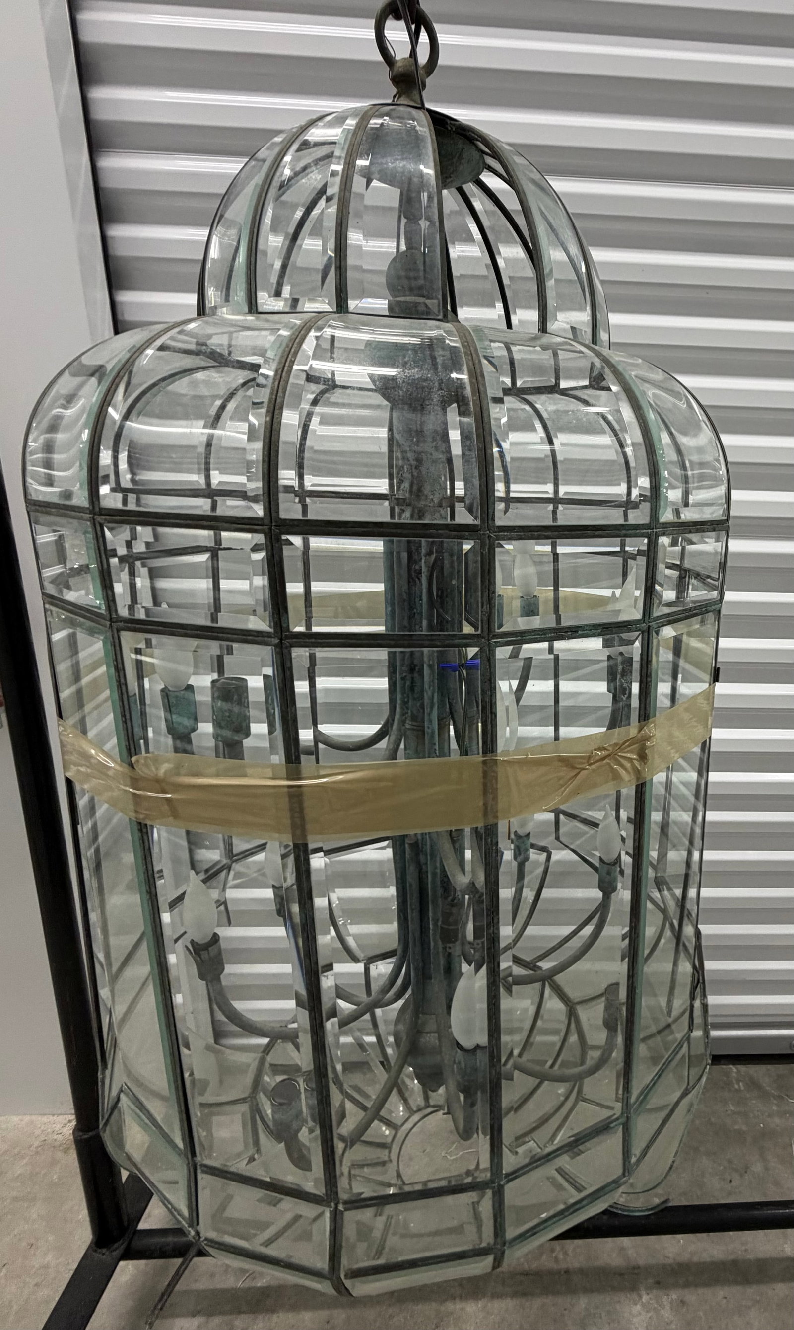 Large Glass and Metal Barrel-Form Chandelier - 3