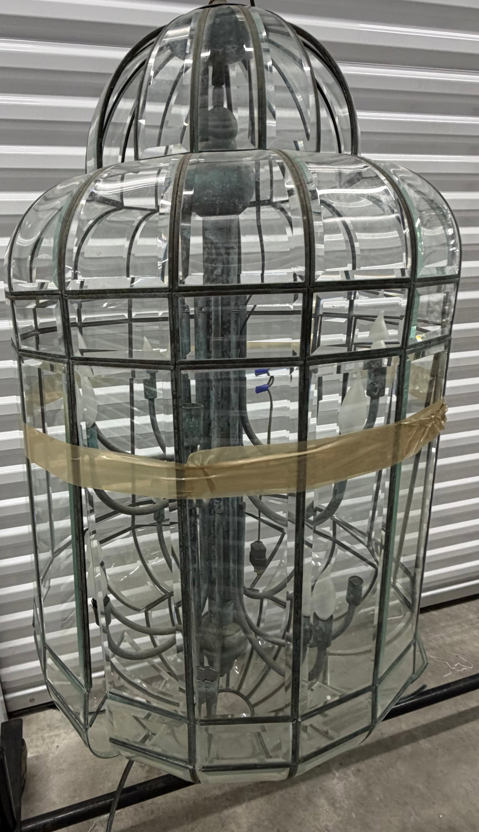 Large Glass and Metal Barrel-Form Chandelier - 4