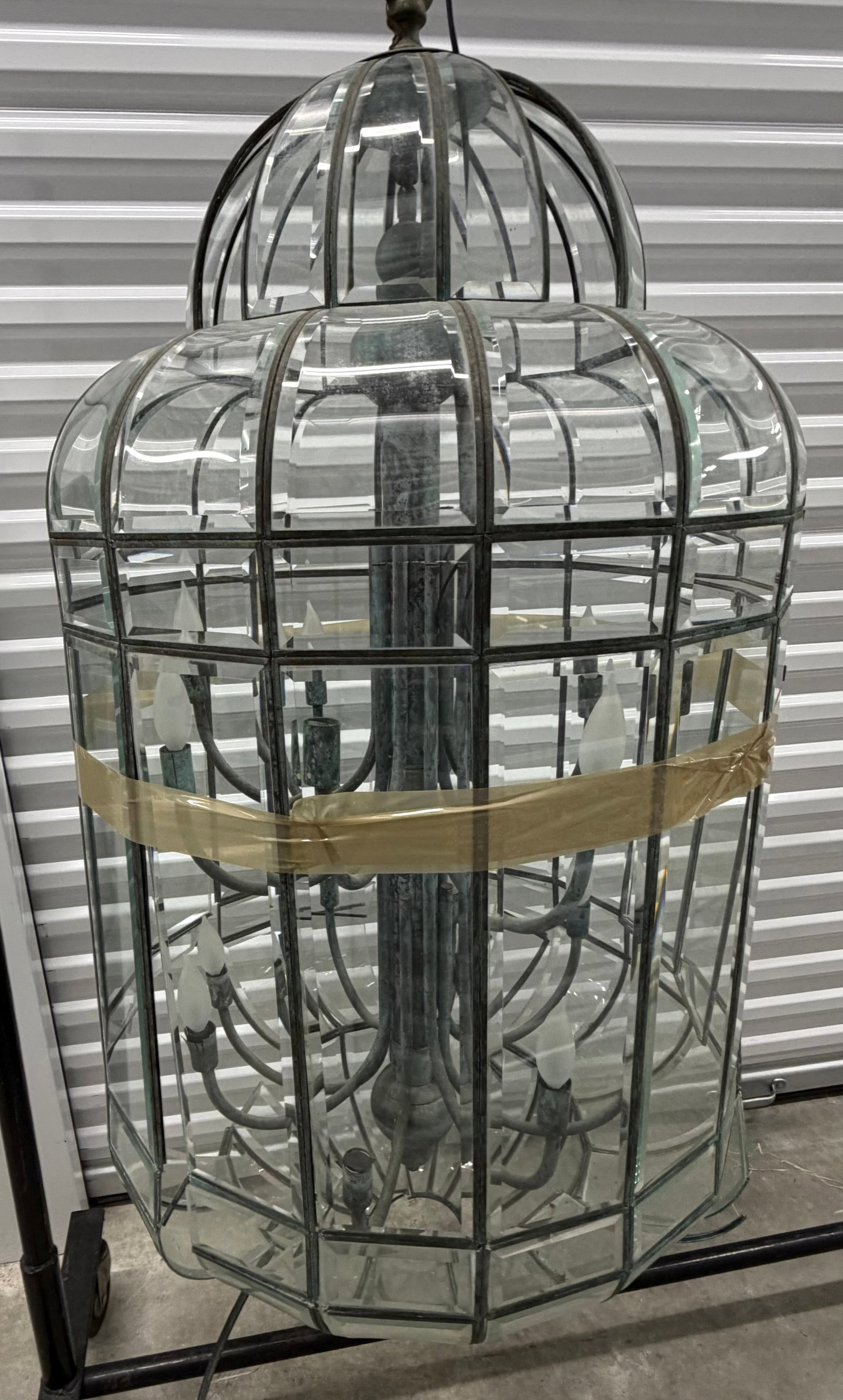 Large Glass and Metal Barrel-Form Chandelier - 5
