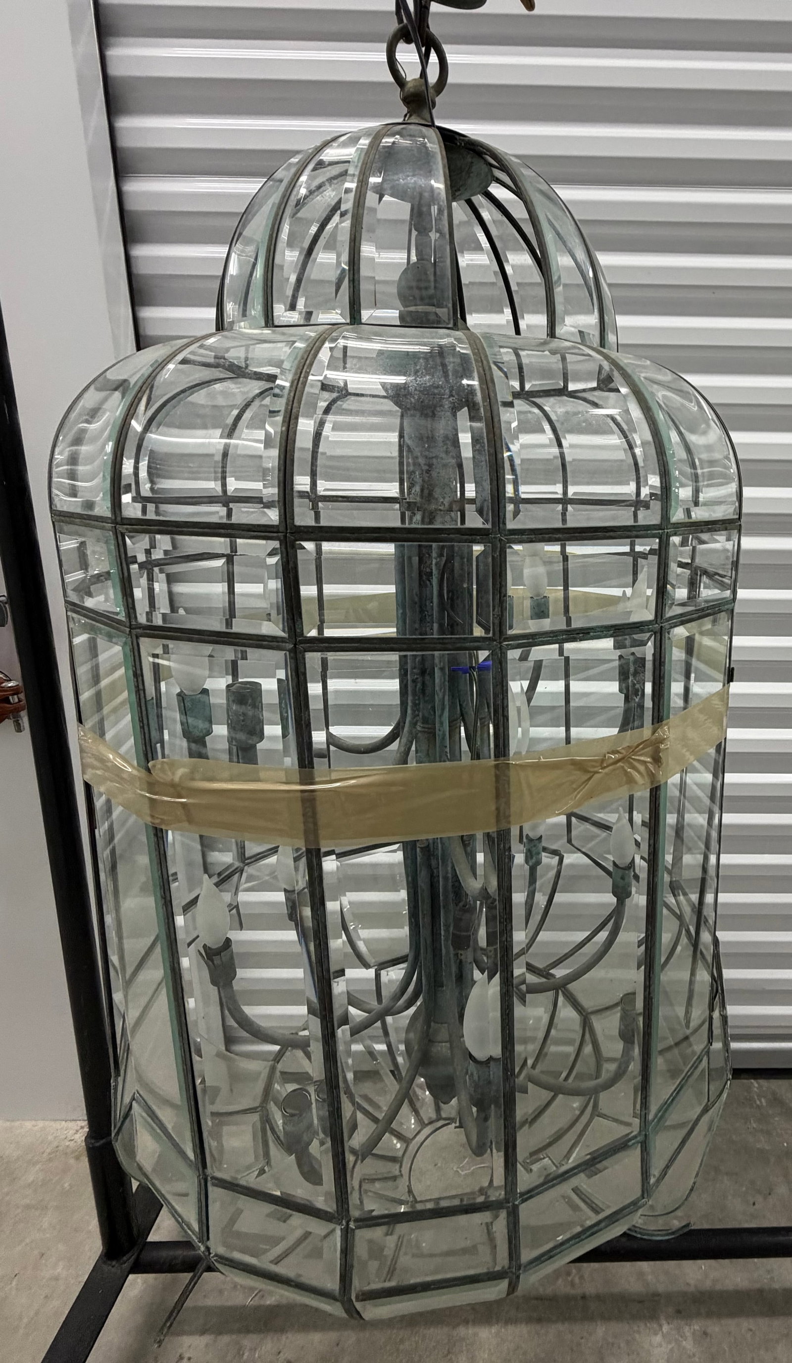 Large Glass and Metal Barrel-Form Chandelier - 6