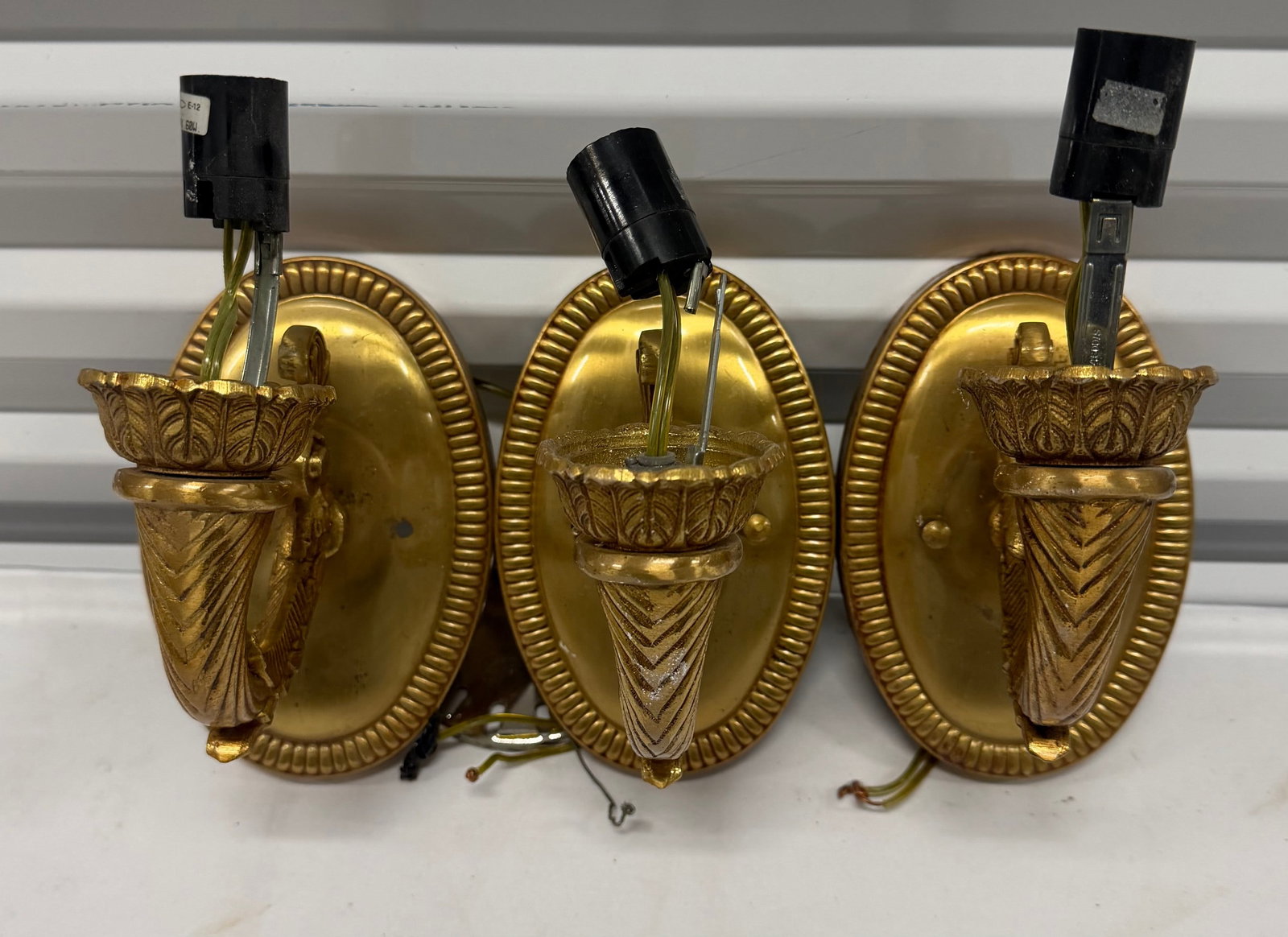 Set of Three Gilt Metal Wall Sconces - 4