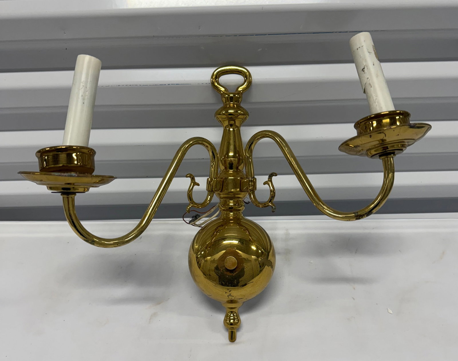 Pair of Ornate Polished Brass Two-Arm Sconces - 3