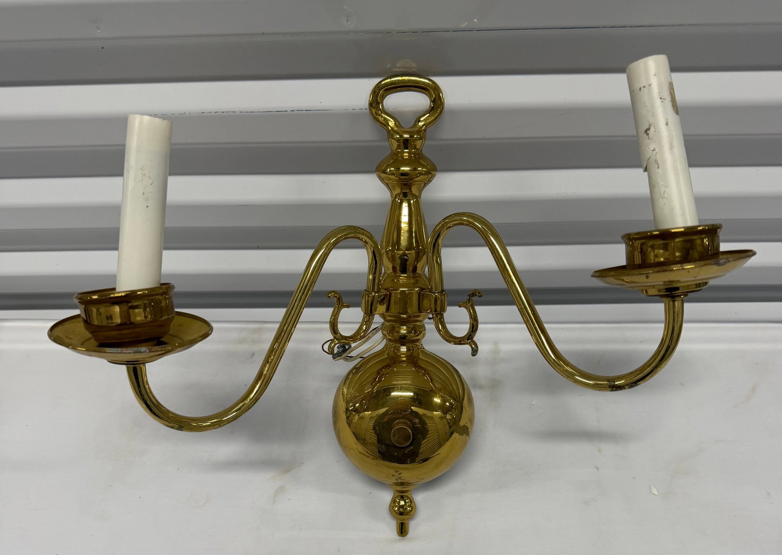 Pair of Ornate Polished Brass Two-Arm Sconces - 4