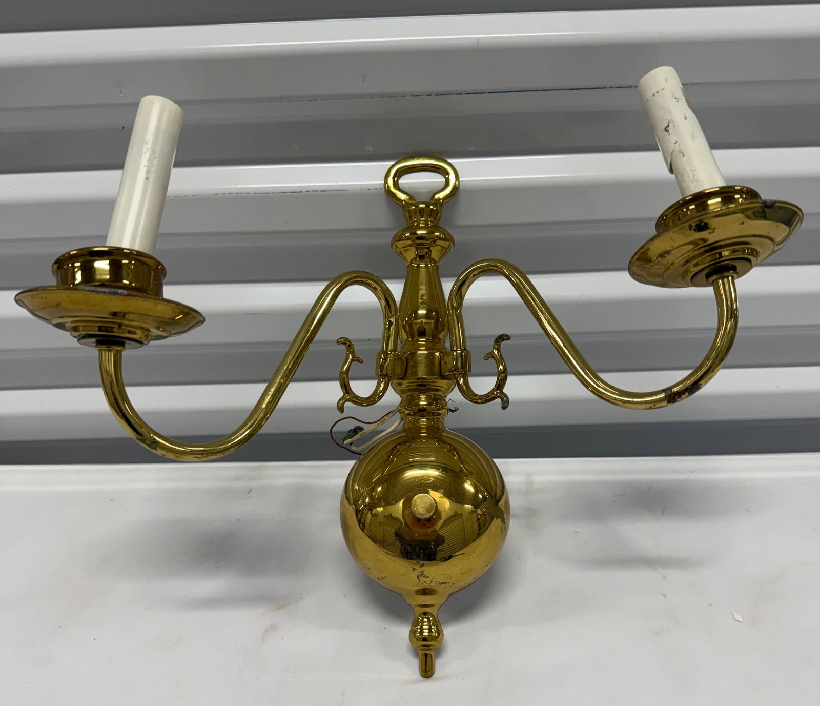 Pair of Twin-Arm Brass Wall Sconces - 2