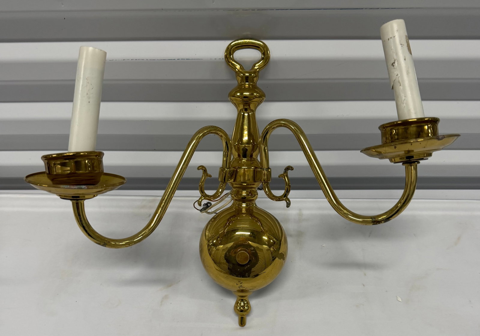 Pair of Twin-Arm Brass Wall Sconces - 3