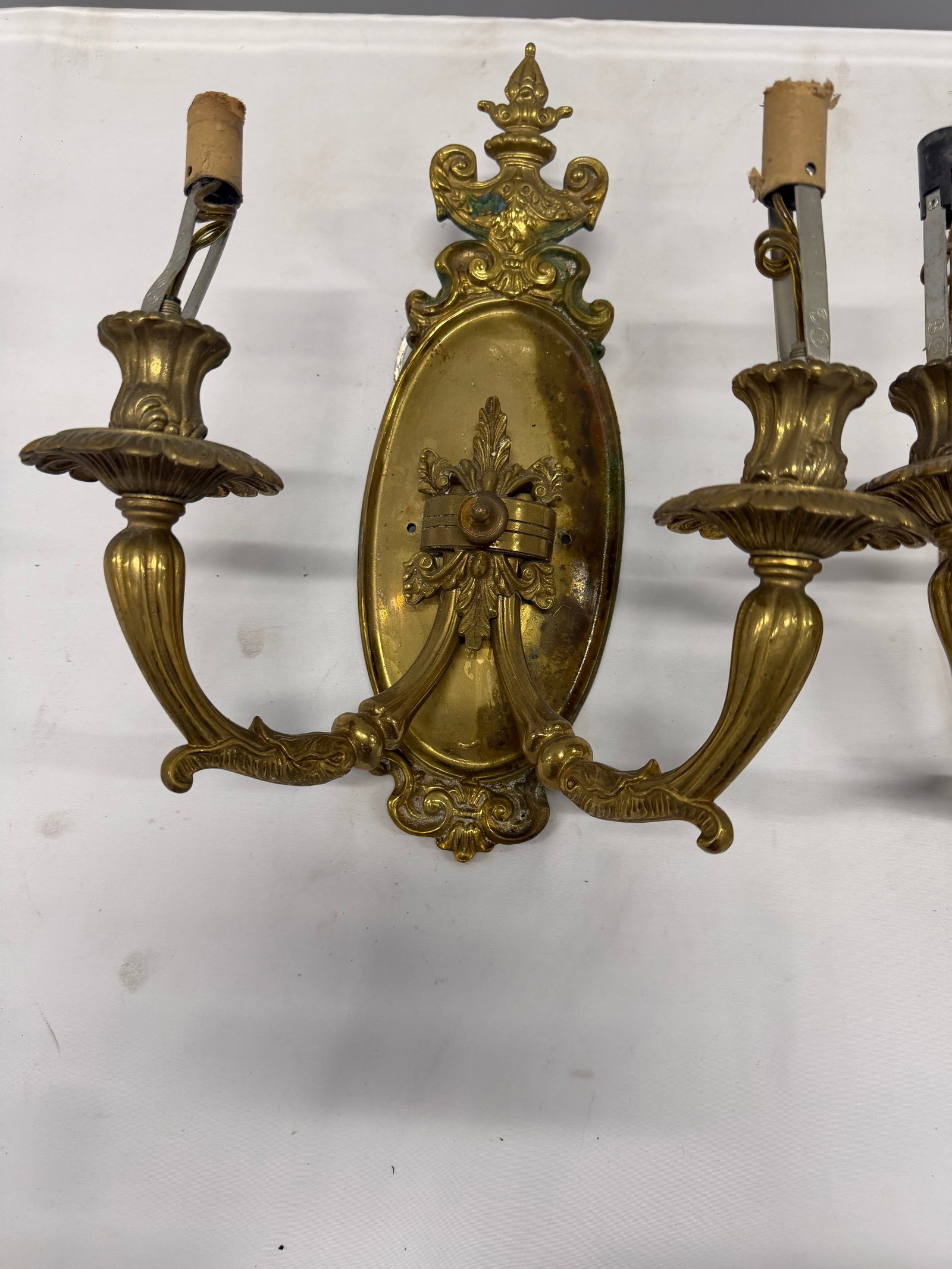 Pair of Rococo Revival Style Gilt Bronze Two-Light Sconces - 4