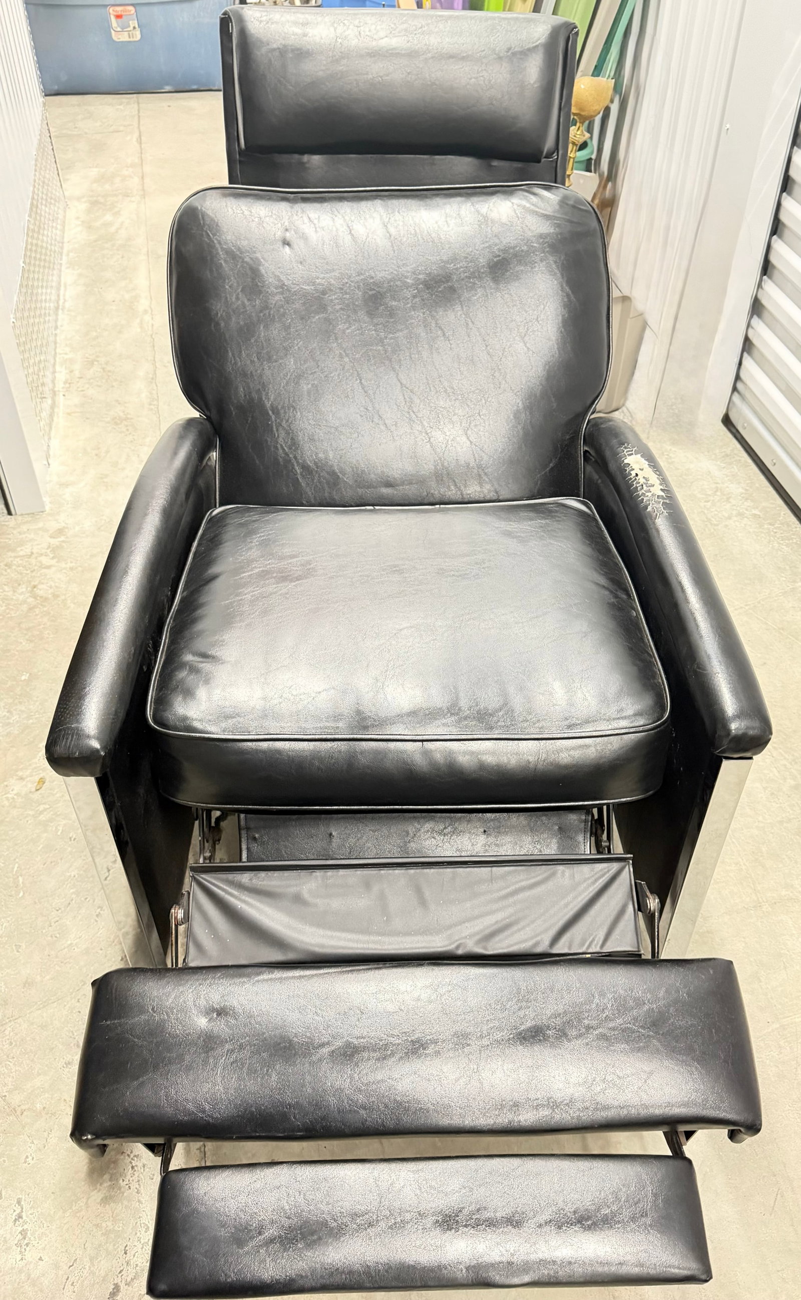 Mid-Century Modern Black Vinyl and Chrome Recliner - 2