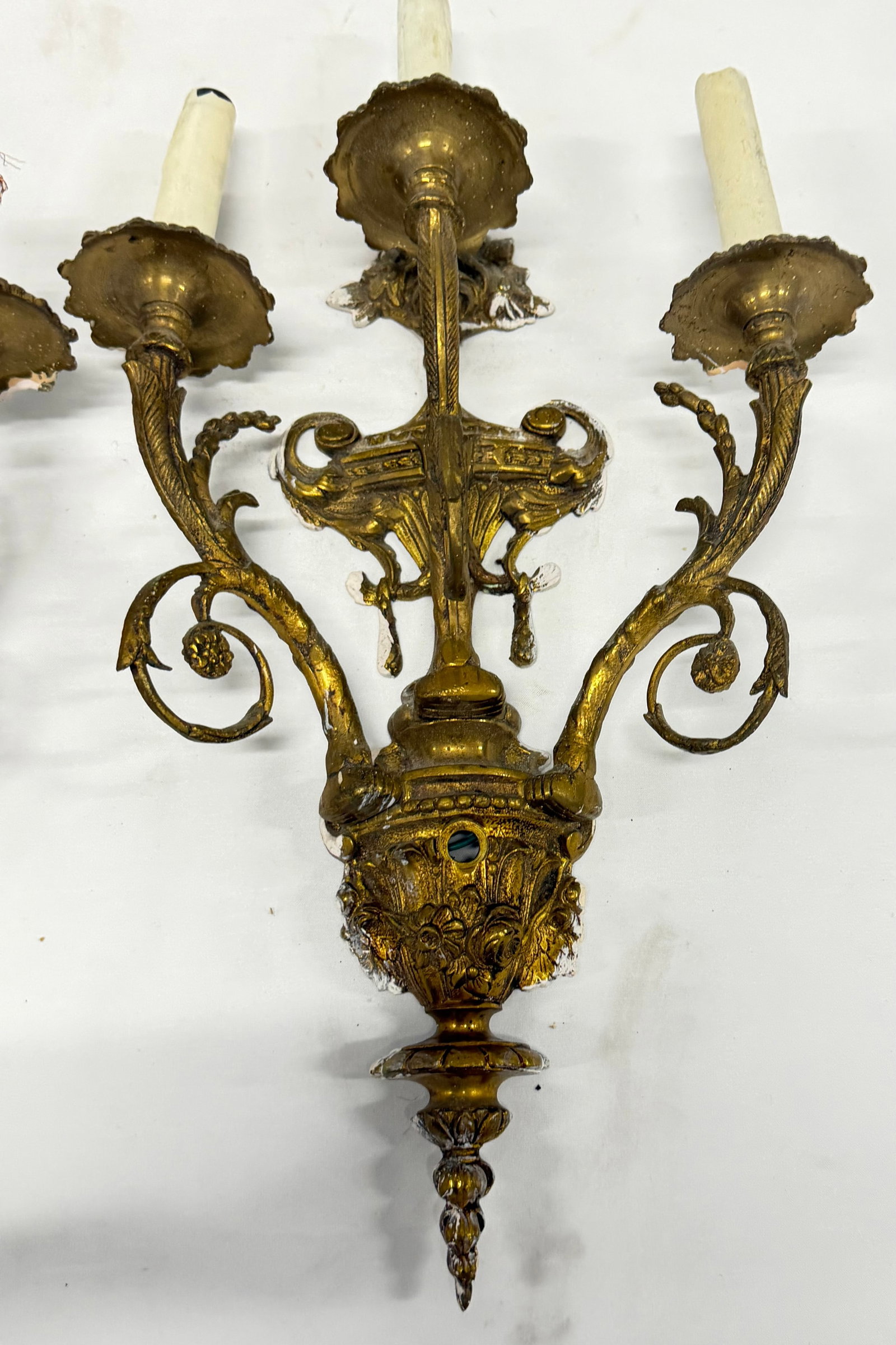 Pair of Ornate Gilt Bronze Rococo Style Wall Sconces - 4