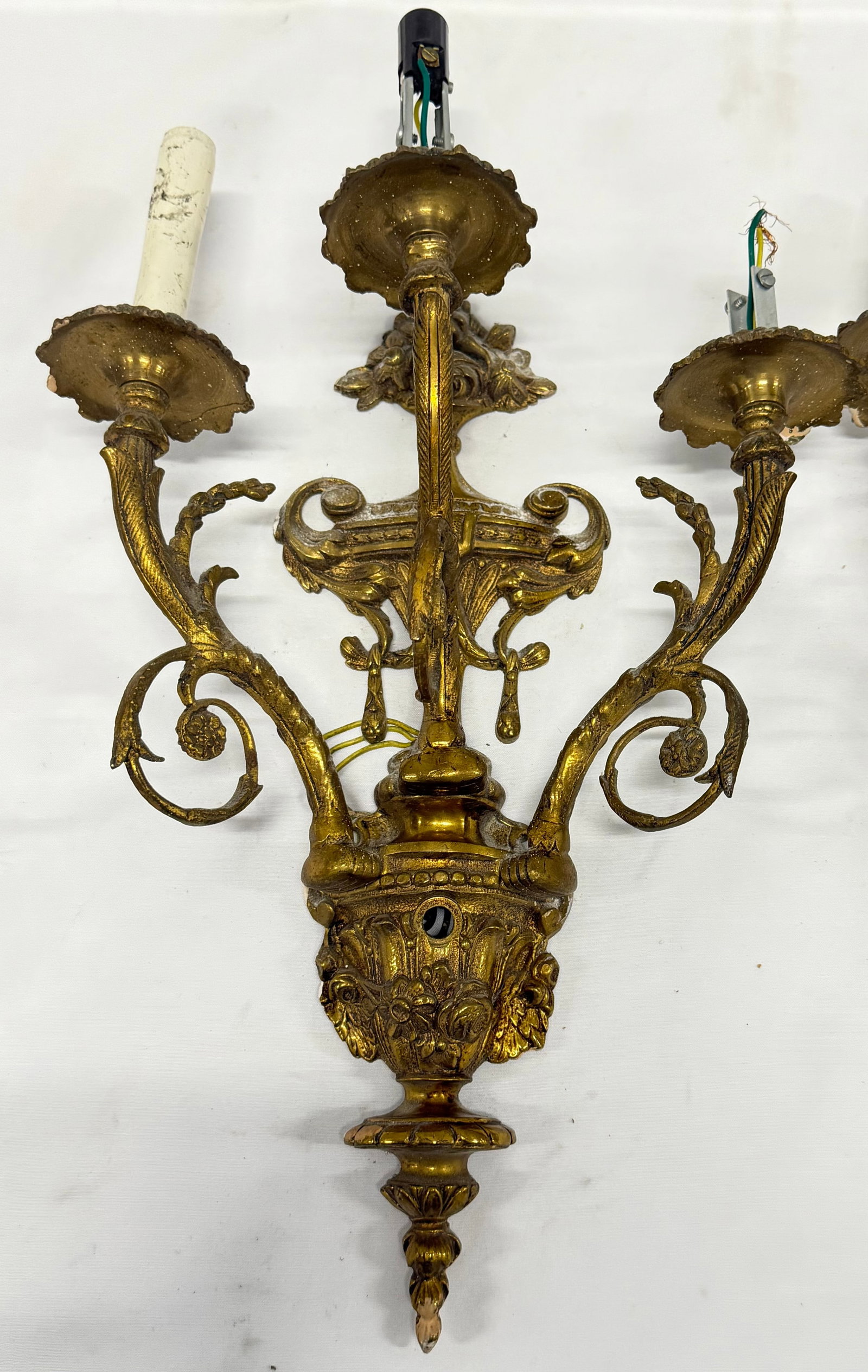 Pair of Ornate Gilt Bronze Rococo Style Wall Sconces - 5