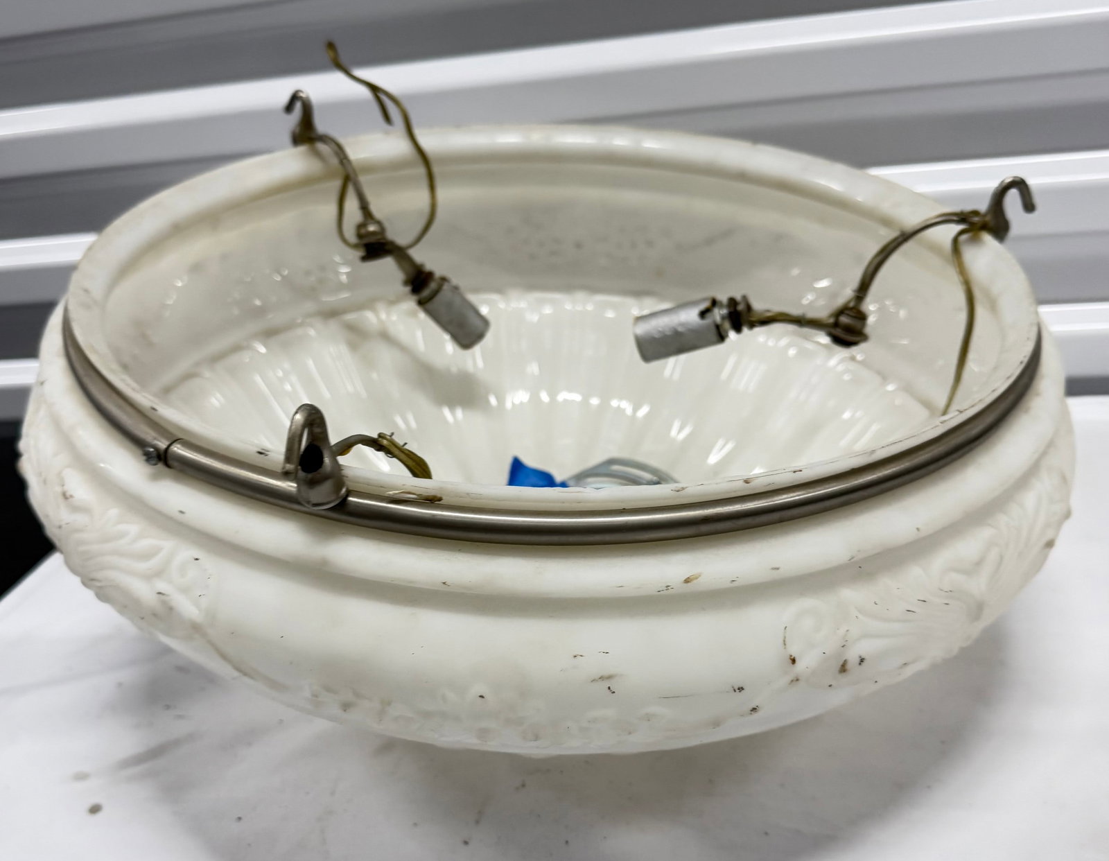 Vintage Milk Glass Bowl Chandelier/Ceiling Fixture - 4