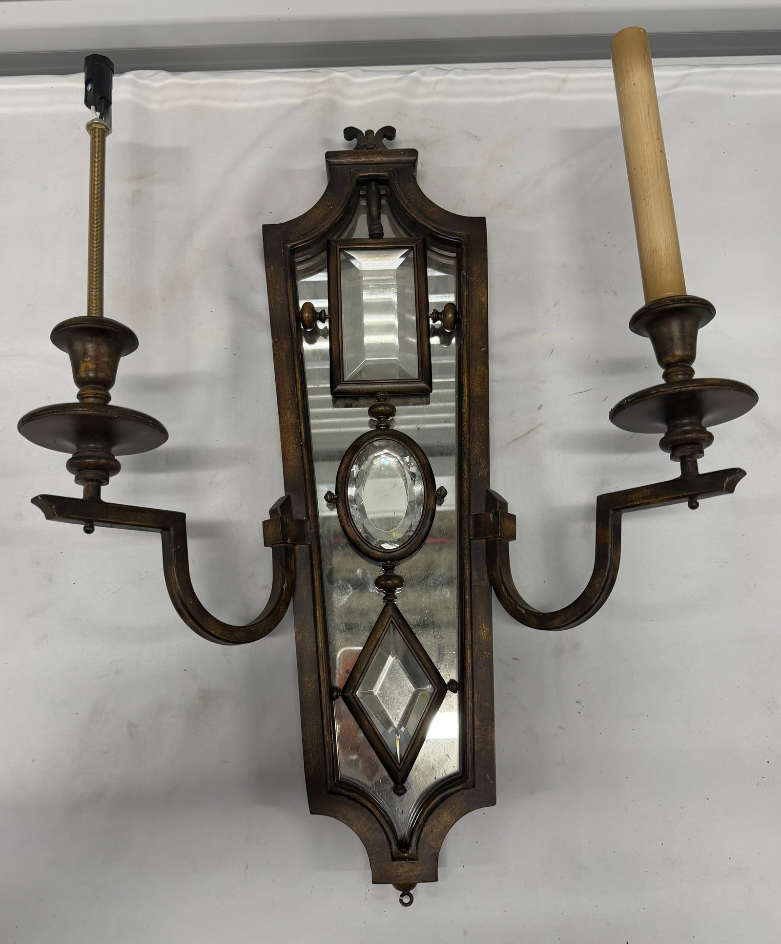 Pair of Mirrored Sconces with Prismatic Glass Accents - 2