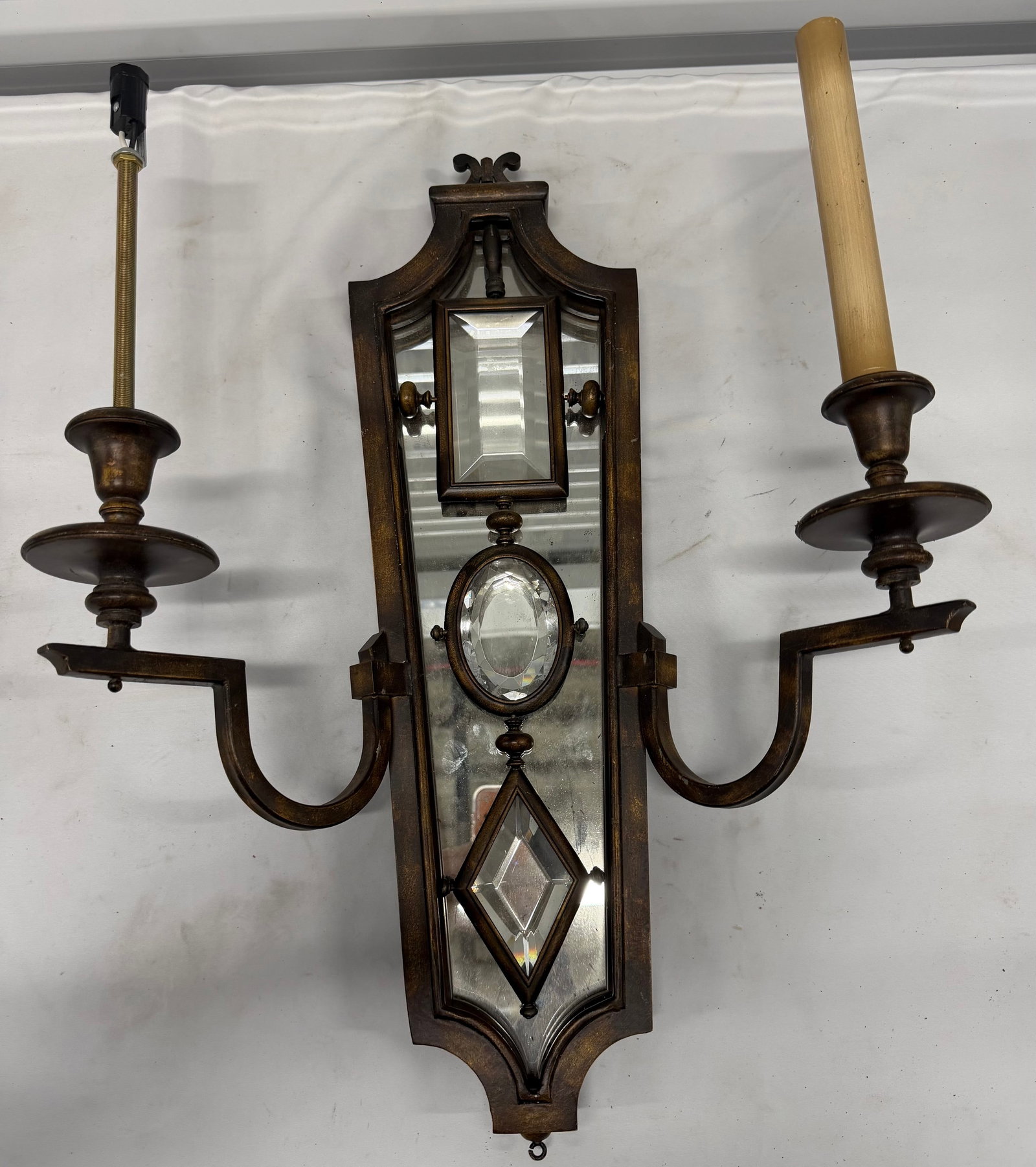Pair of Mirrored Sconces with Prismatic Glass Accents - 3