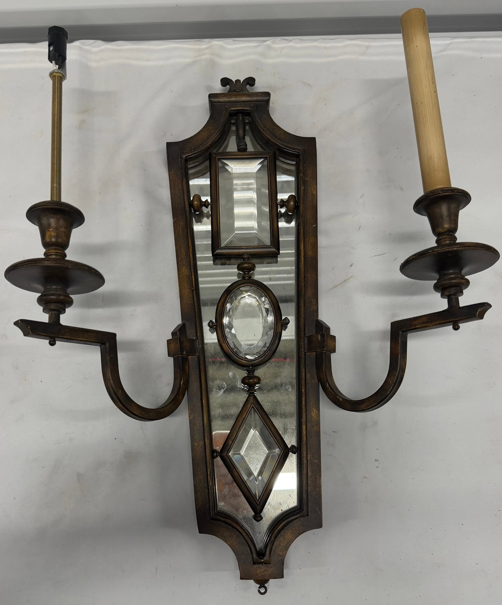 Pair of Mirrored Sconces with Prismatic Glass Accents - 5