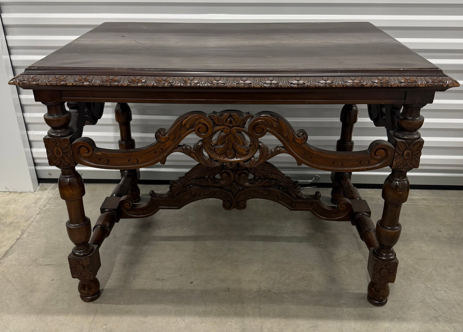 Carved Dark Wood Coffee Table - 2