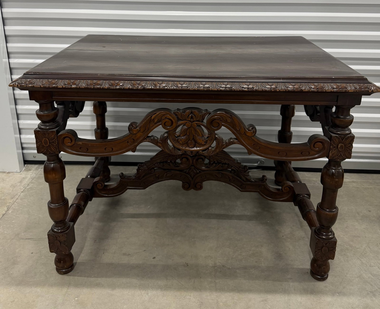 Carved Dark Wood Coffee Table - 3